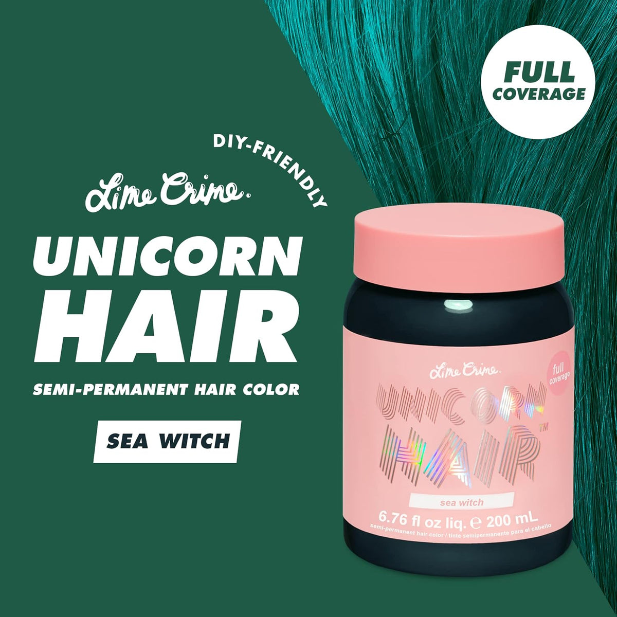 Lime Crime Unicorn Hair Dye Full Coverage, Sea Witch (Rich Teal) - Vegan and Cruelty Free