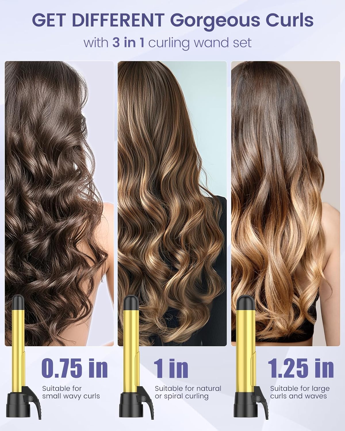 Ceramic Rotating Curling Iron, 3 in1 Self-Rotating Curler with Interchangeable Barrels (0.75" 1"