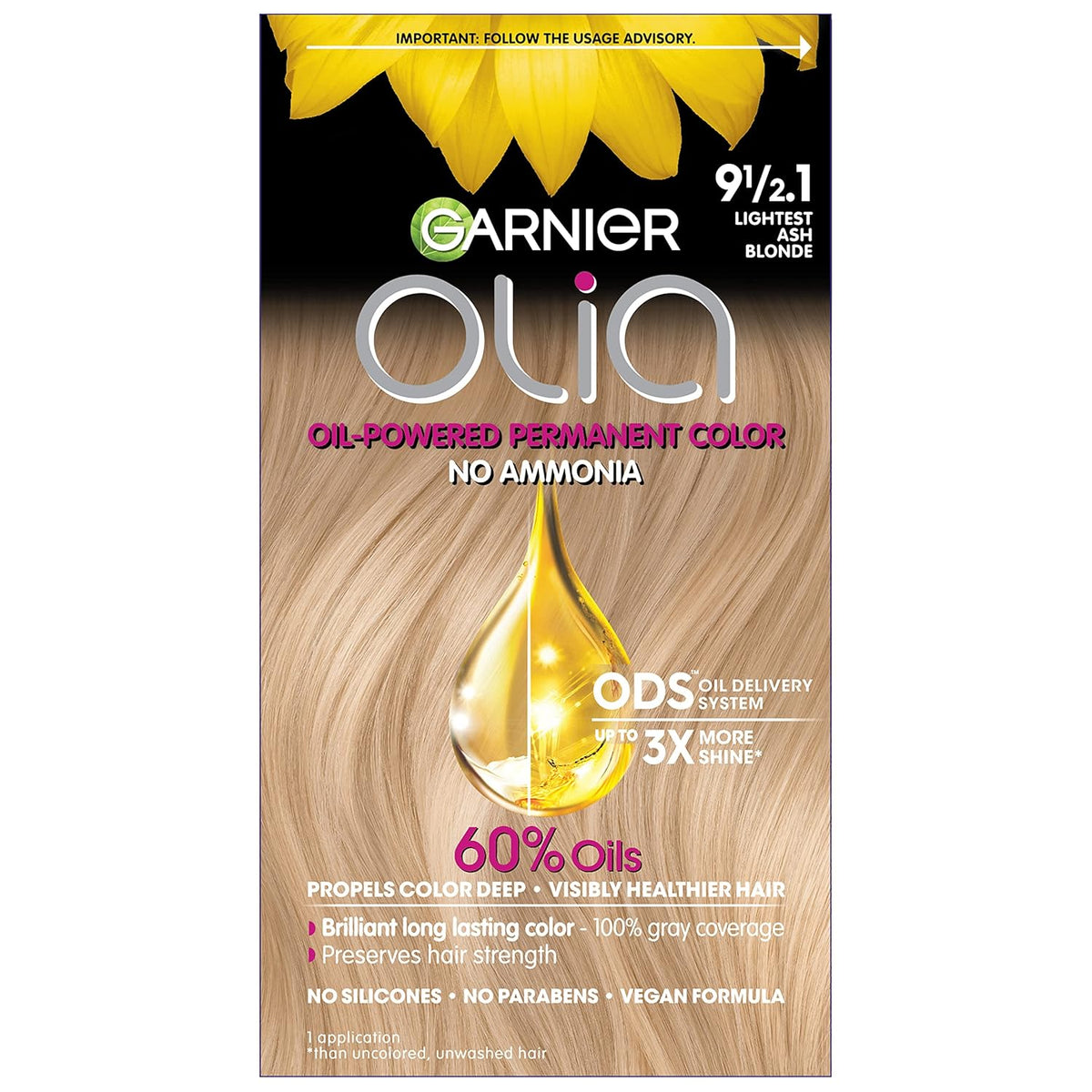 Garnier Hair Color Olia Ammonia-Free Brilliant Color Oil-Rich Permanent Hair Dye, 9 1/2.1 Lightest