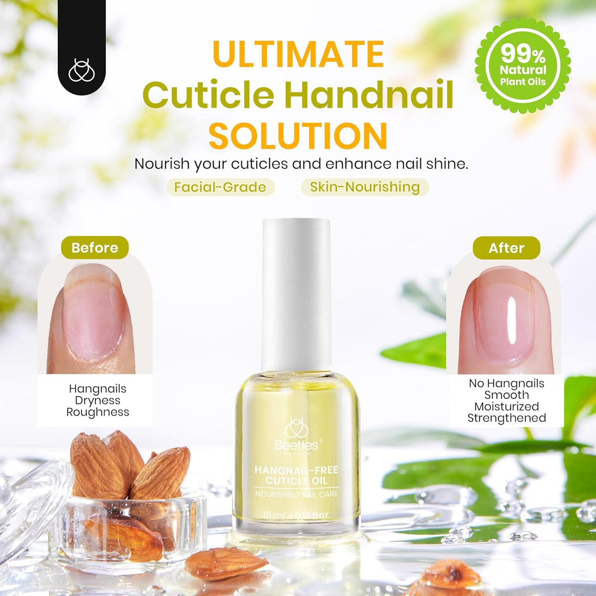 Beetles Cuticle Oil for Nail 15ml Almond Fragrance Care with Jojoba Oil & Vitamin E Nail Growth and
