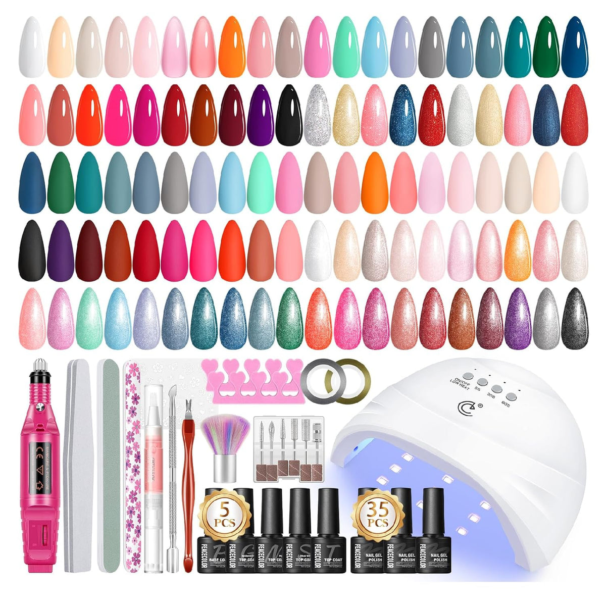 PEACECOLOR 53PC Gel Nail Polish Kit with U V Light and Drill, 35 Colors All Season Gel Polish Set