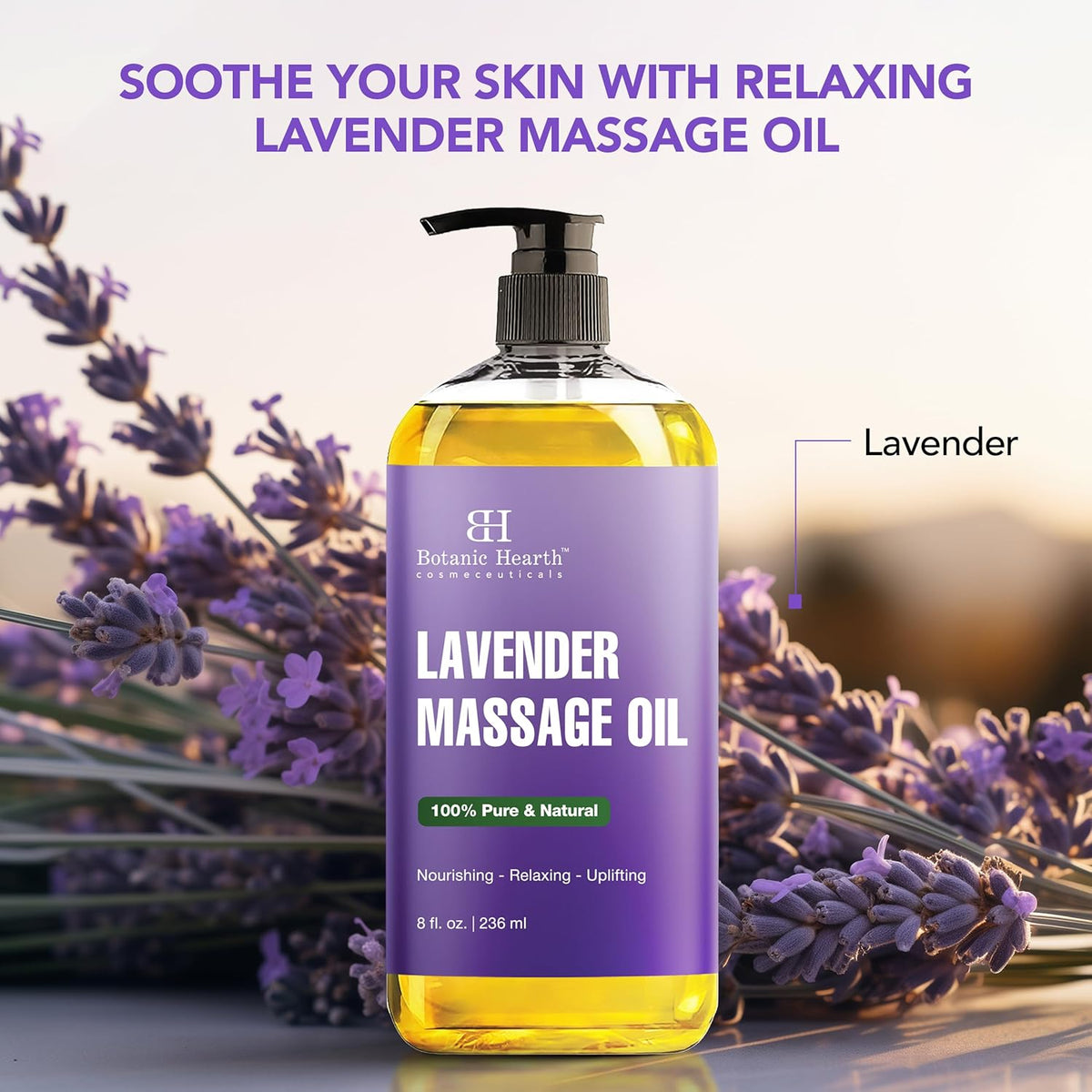 Lavender Massage Oil with Pure Lavender Oil (8 Fl Oz) Skin Tightening Massage Oil for Massage