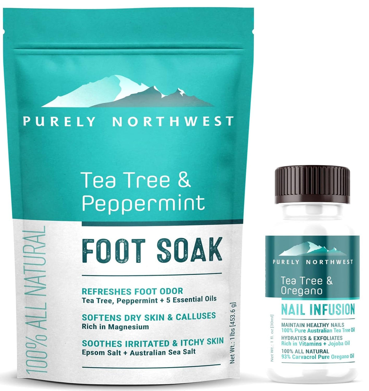 Purely Northwest-Tea Tree Oil Foot Soak & Nail Repair Oil Set- For Damaged Nails, Athletes Foot