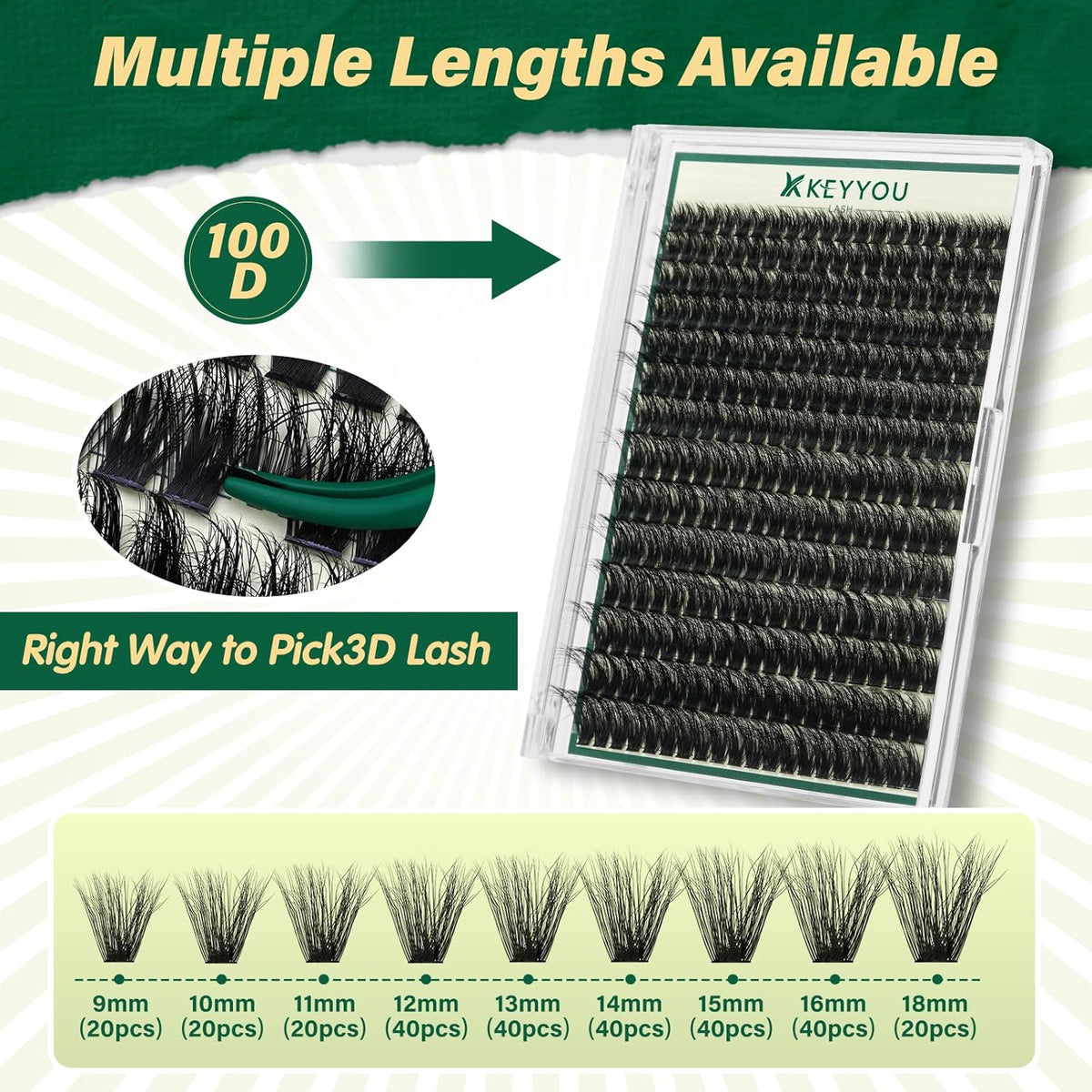 Clusters Kit 3D Effect Eyelash Clusters Kit 280pcs 100D D Curl 9-18MIX Individual Lashes Wispy