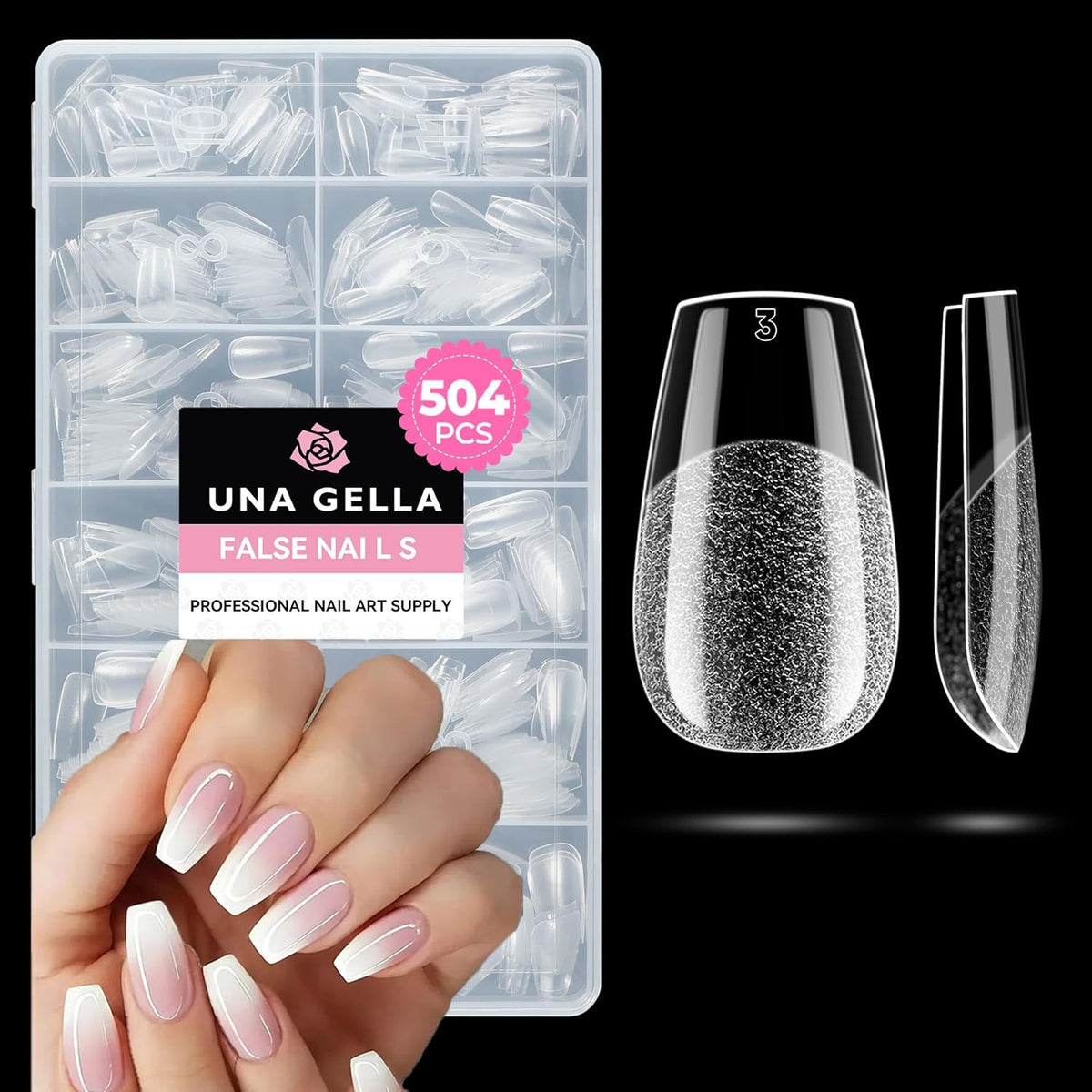 UNA GELLA Short Coffin Nails Tips, 504pcs No c Curve short Coffin Gel Press On Nails Pre Etched For