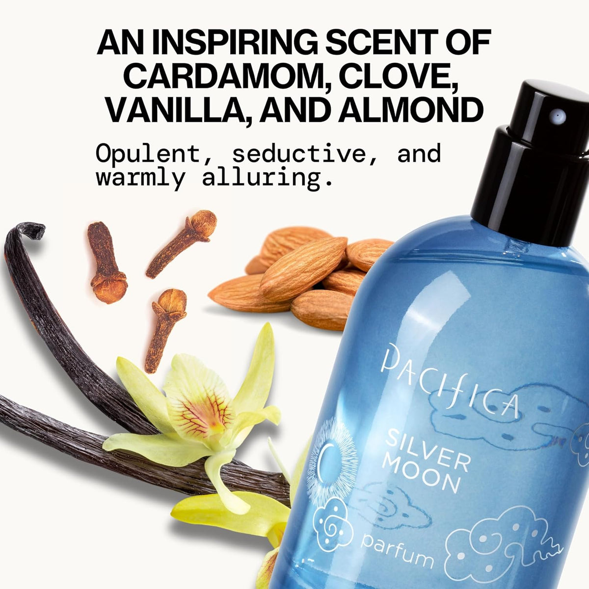 Pacifica Silver Moon Vanilla Almond Spice Perfume – Warm Gourmand Clean Fragrance for Women, 2 fl