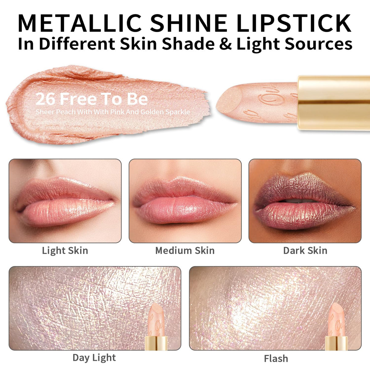 Oulac Glitter Lipstick for Women with Metallic 3D Shine Lightweight Hydrating Formula, High Impact