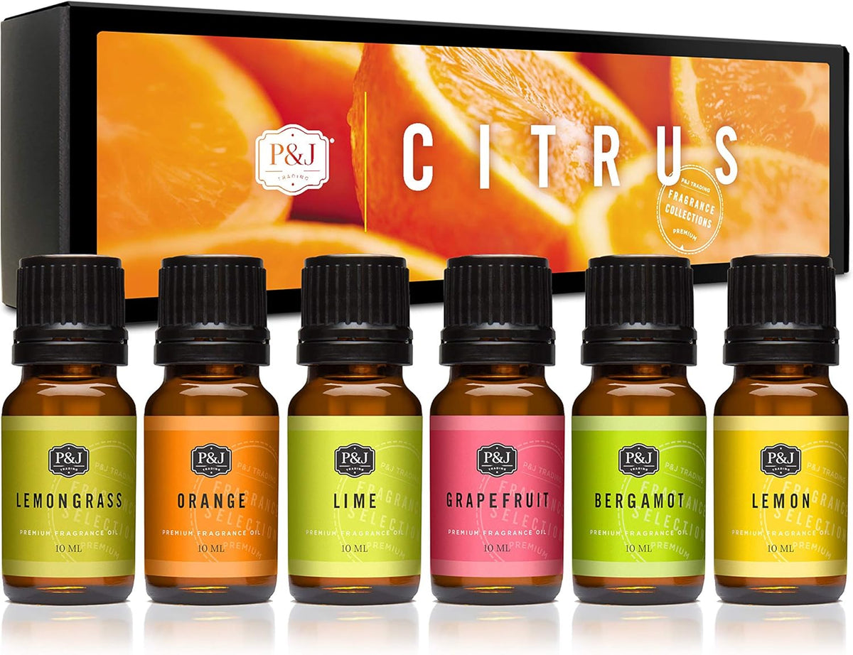 P&J Trading Citrus Set of 6 Fragrance Oils - Lemon, Lime, Orange, Bergamot, Grapefruit, Lemongrass