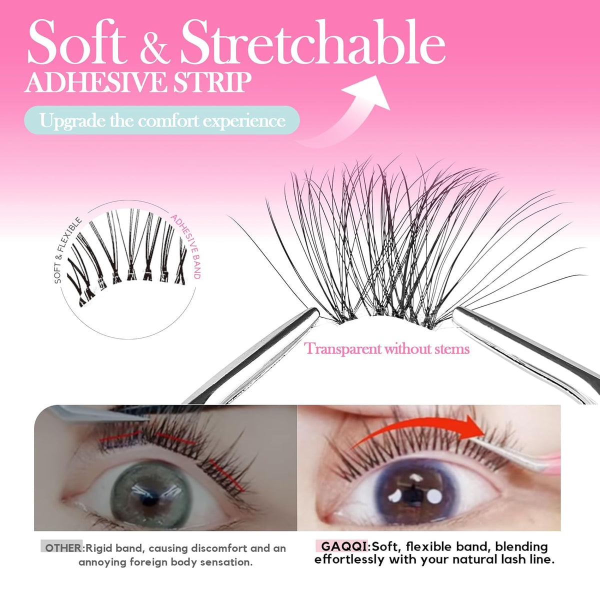 GAQQI Self Adhesive Lash Clusters, No Glue Eyelash Clusters 10-16mm Full & Volume Self Adhesive