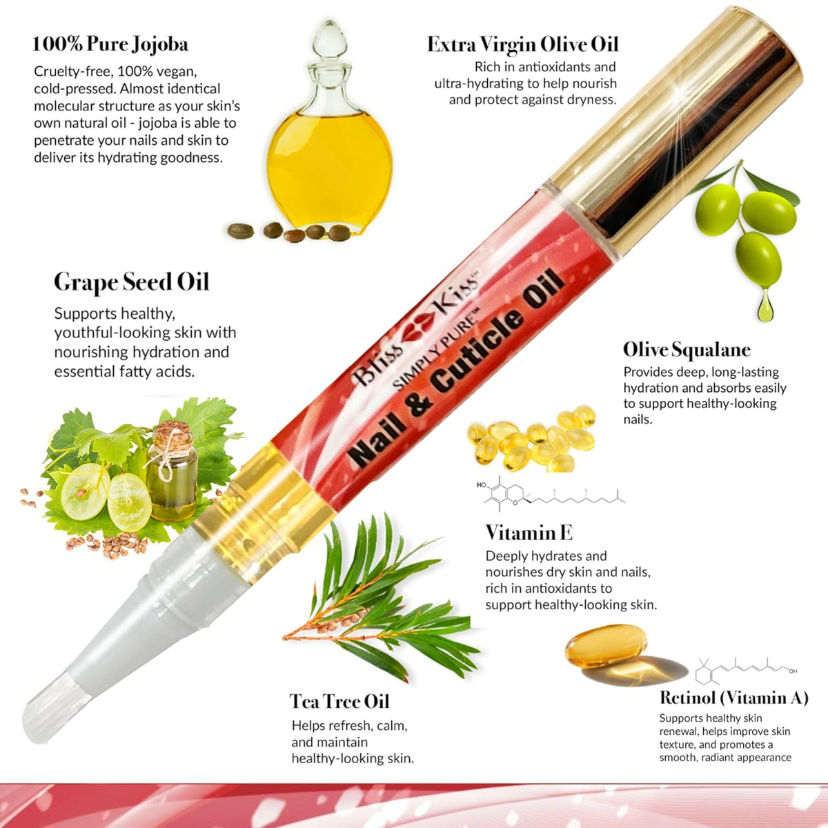 Bliss Kiss | 1 Candy Cane Fragrance | Nail Oil Cuticle Pen w/Vitamin E & Jojoba⏤Nail Strengthener