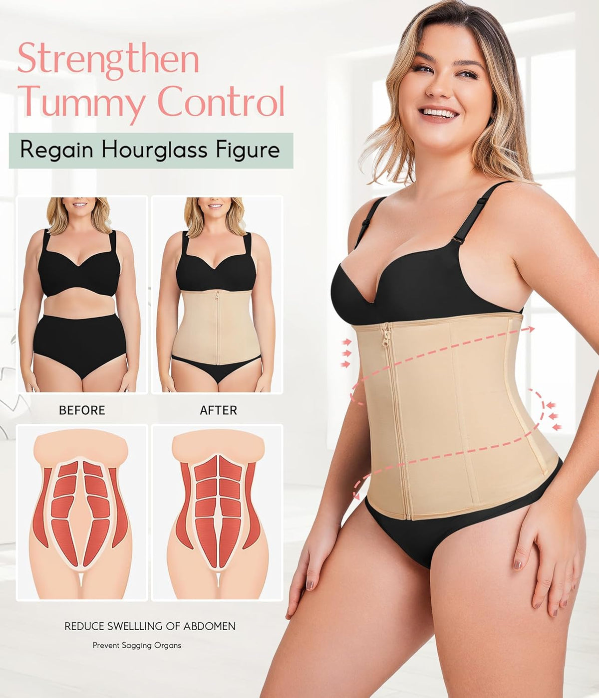 MERYOSZ Waist Trainer Corset Zipper Tummy Control Shapewear Breathable Waist Cincher for Women Body