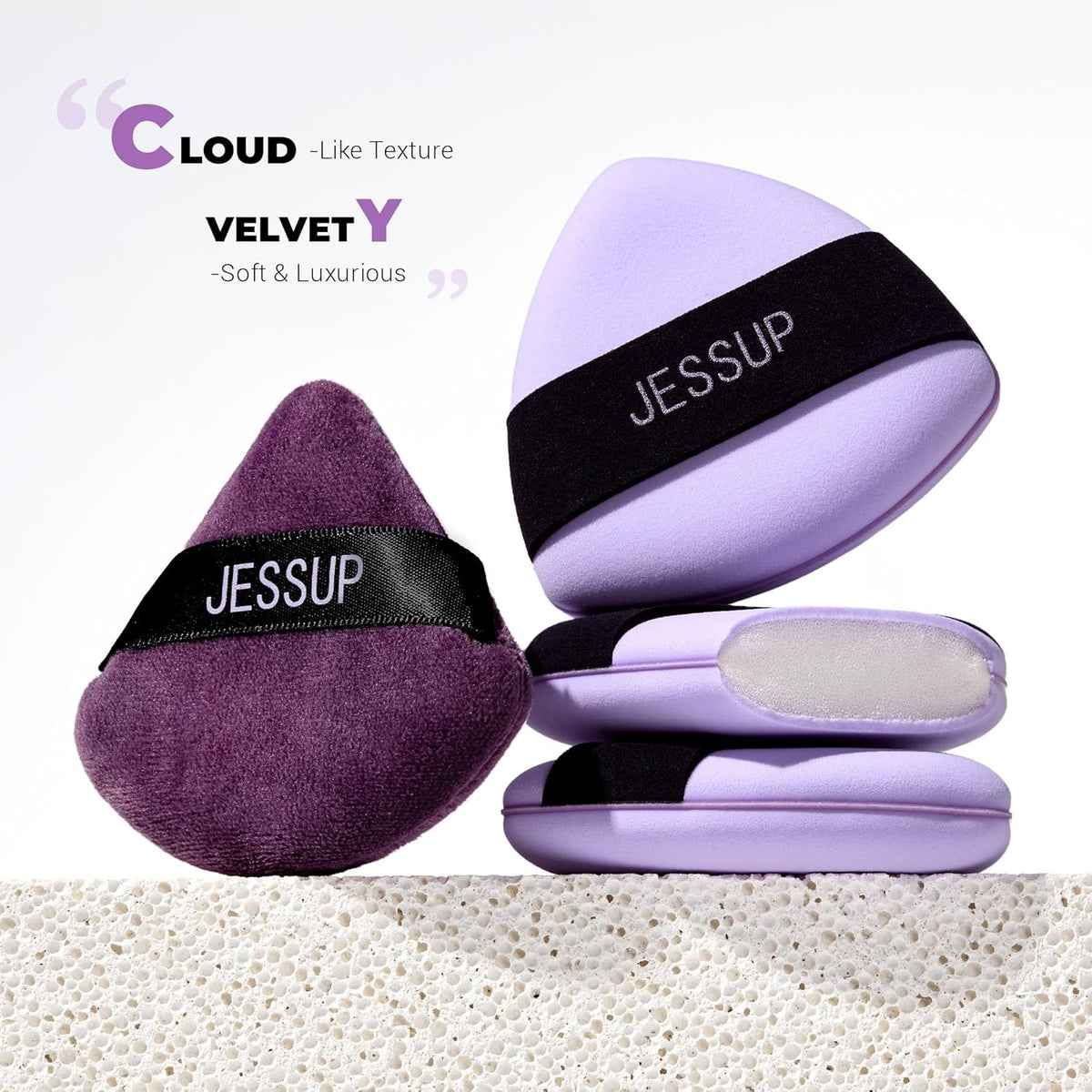 Jessup Powder Puff, 2pcs Triangle Powder Puff Soft for Foundation Setting and Baking, Reusable