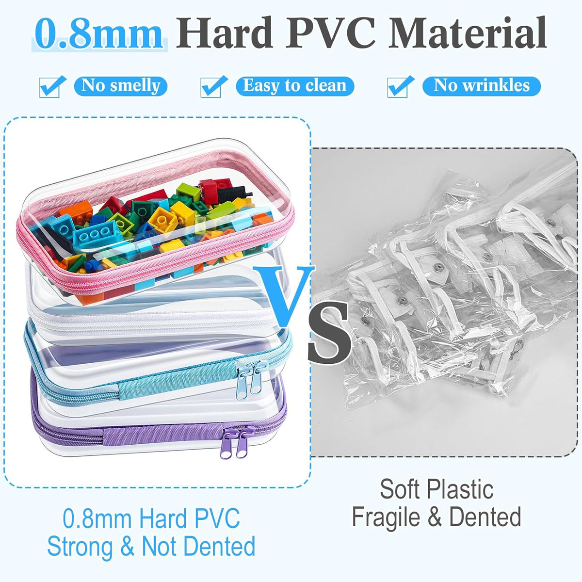 Hoolerry 4 Pcs Hard Clear Zipper Case Makeup Bags Plastic Pencil Pouch Transparent Storage Box