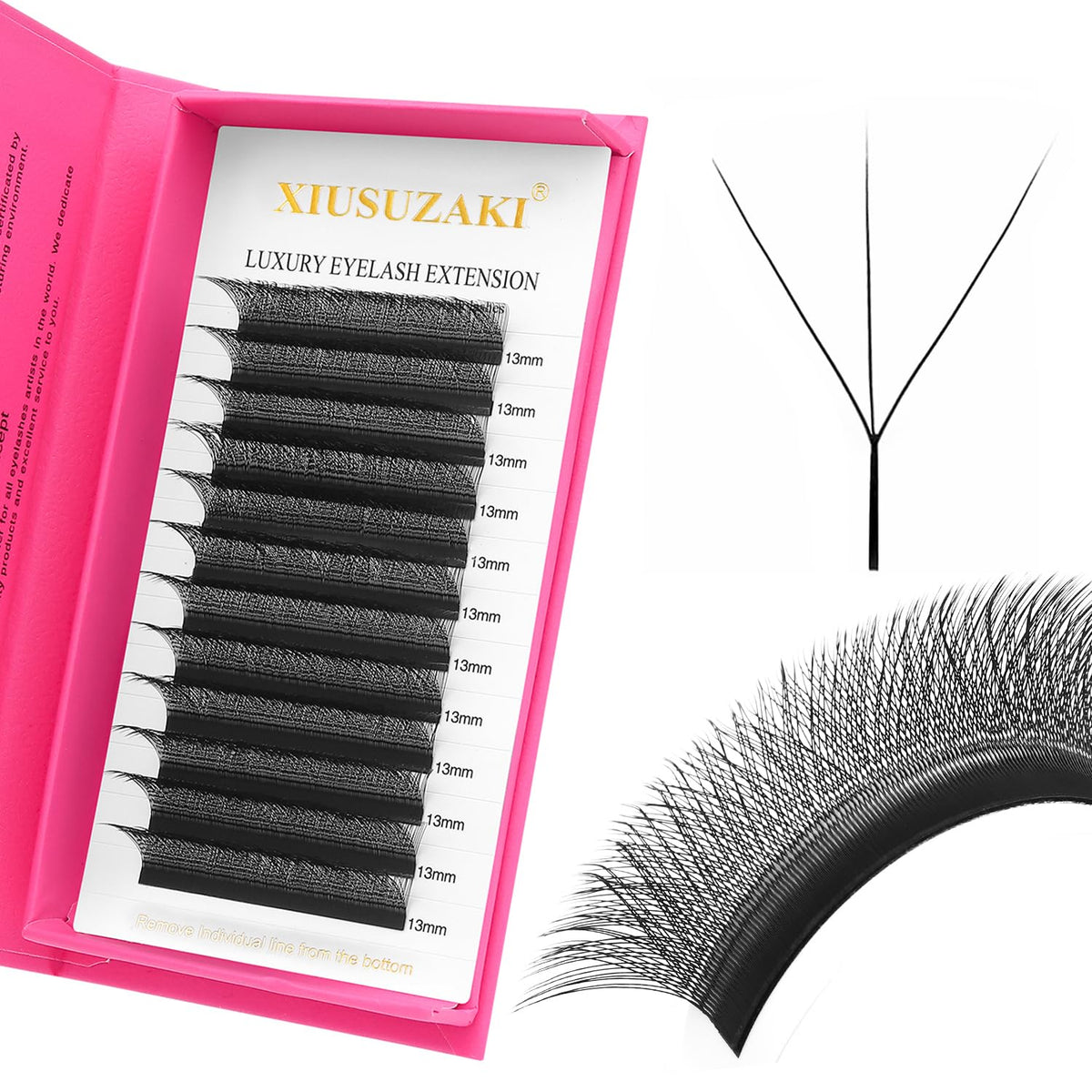 W Lash Extensions Supplies 3D Eyelash Extensions W Shape 0.07mm Thickness D Curl 11mm Premade Fans