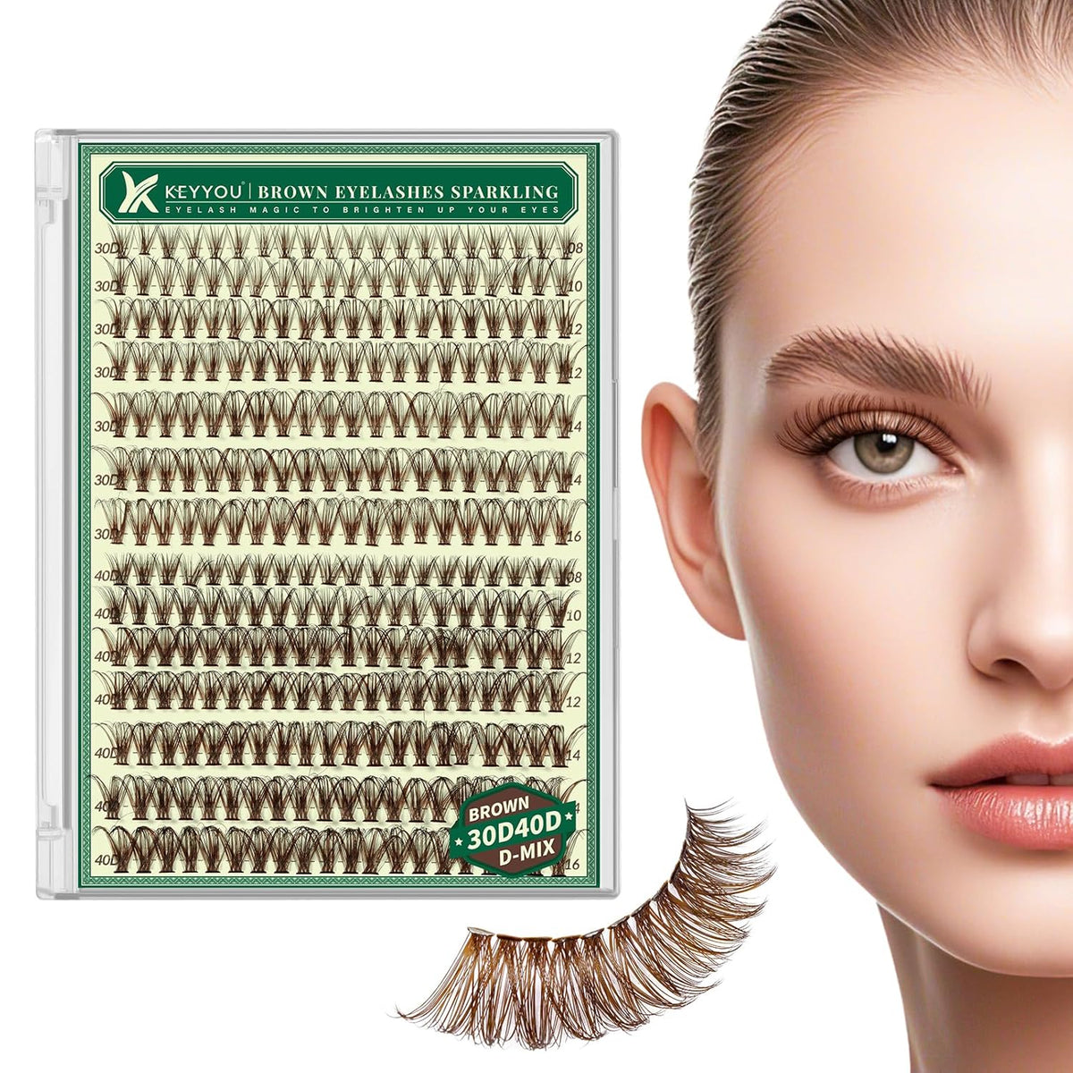 KEYYOU Brown Lash Clusters Natural Lash Extensions Wispy Eyelash Clusters 280Pcs D Curl Eyelash