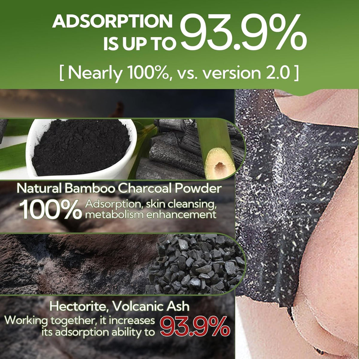 LANBENA Upgraded 2.0 Bamboo Charcoal Blackhead Remover Mask, 60 pcs Nose Strips, Peel off Face Mask