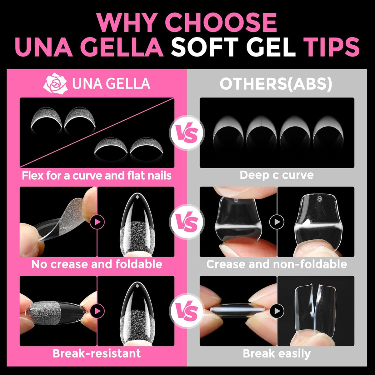 UNA GELLA Almond Nail Tips 216pcs Medium Almond Press on Nails Pre-shape Gel Fake Nails for Full
