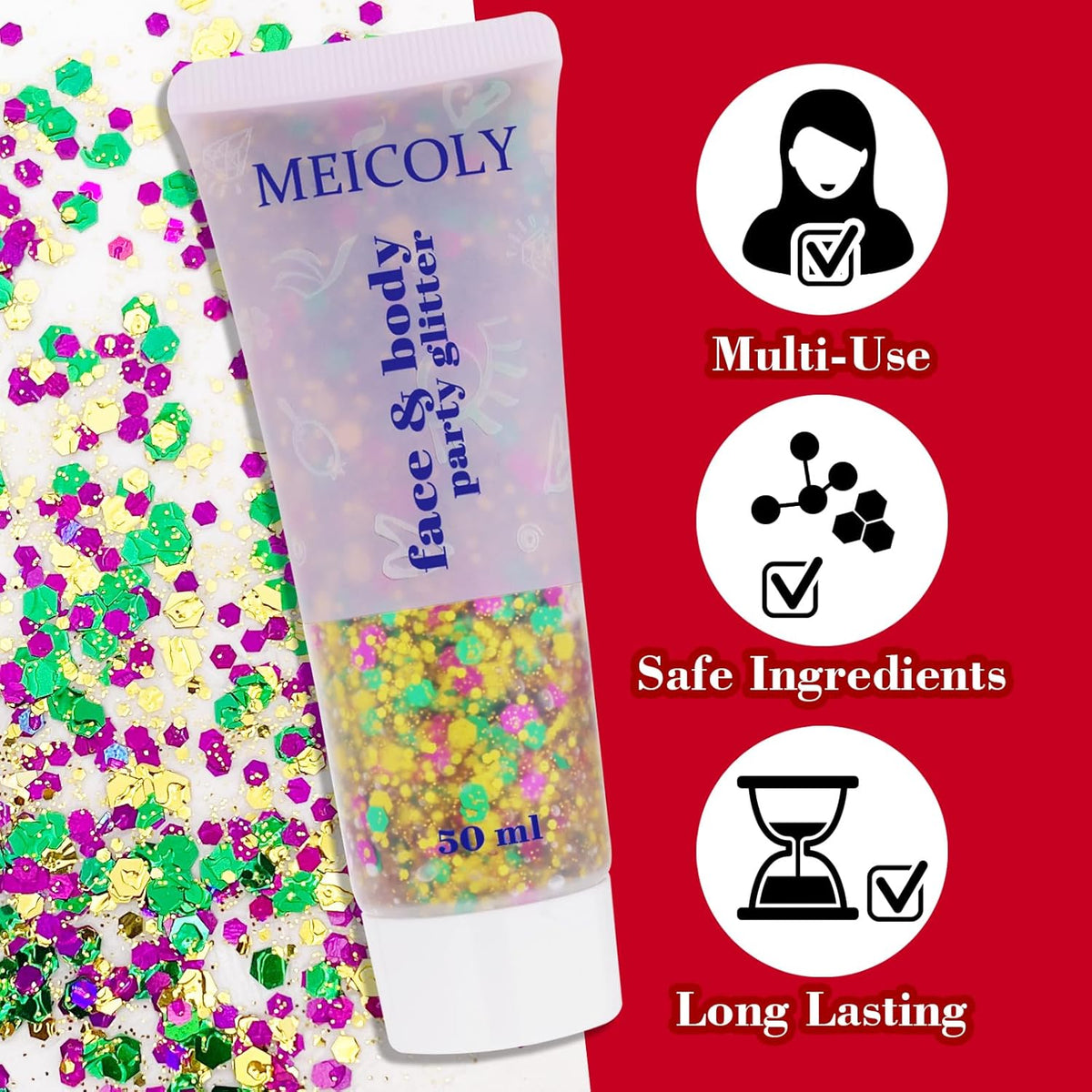 MEICOLY Mardi Gras Face Glitter,Mardi Gras Outfit for Women Kids,Mardi Gras Accessories for