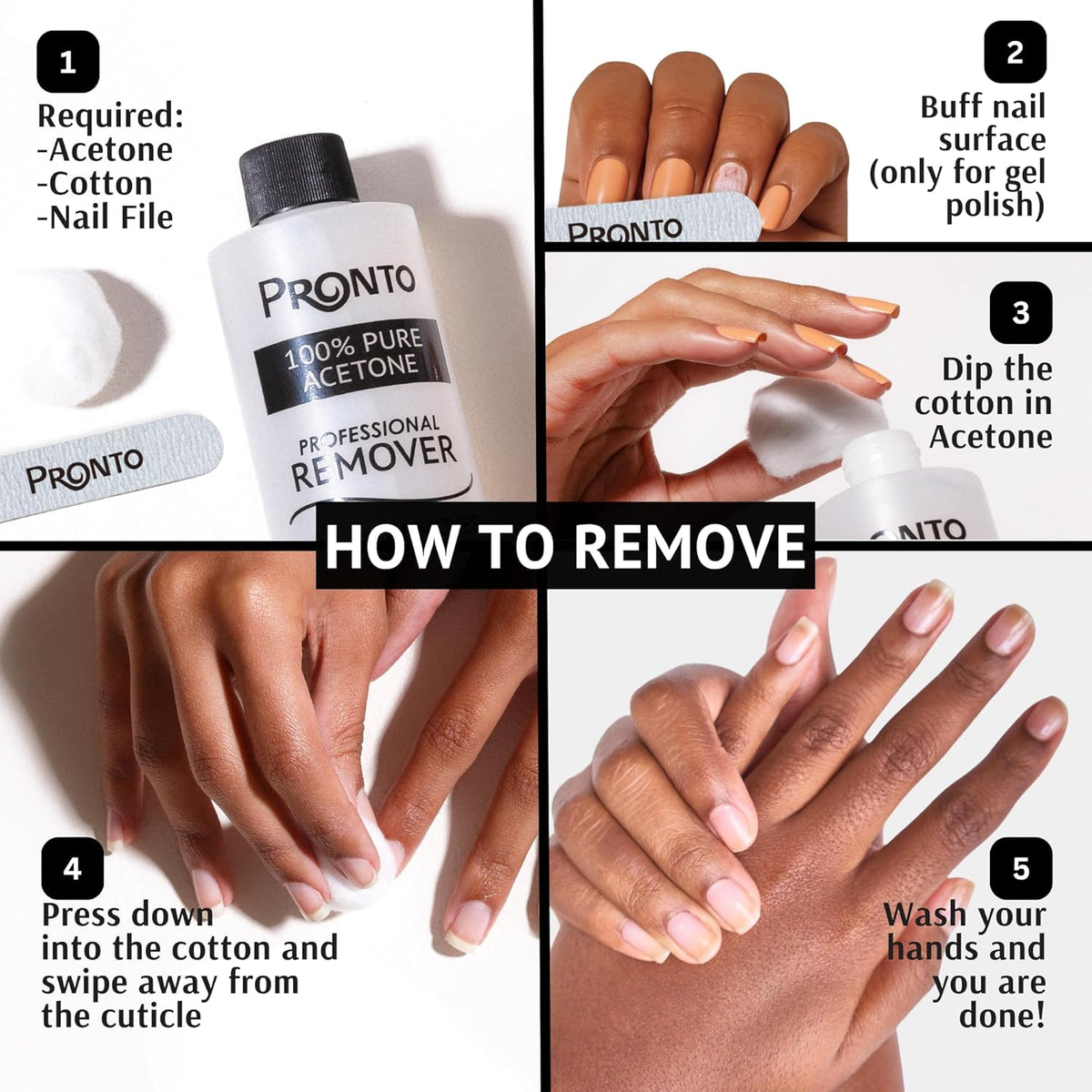 Pronto 100% Acetone Nail Polish Remover - Gel Polish Remover for Nails | Acetone Nail Polish