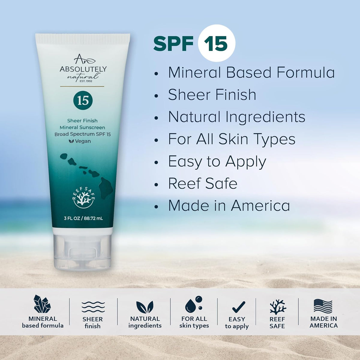 SPF 15 Mineral Sunscreen - Broad Spectrum Water Resistant Moisturizer Lotion For Body & Face - With