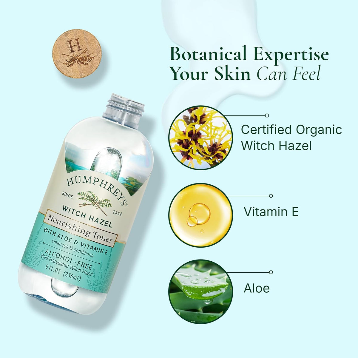 Humphreys Witch Hazel Nourishing Toner | Wild Harvested Witch Hazel & Aloe | Alcohol-Free | Natural