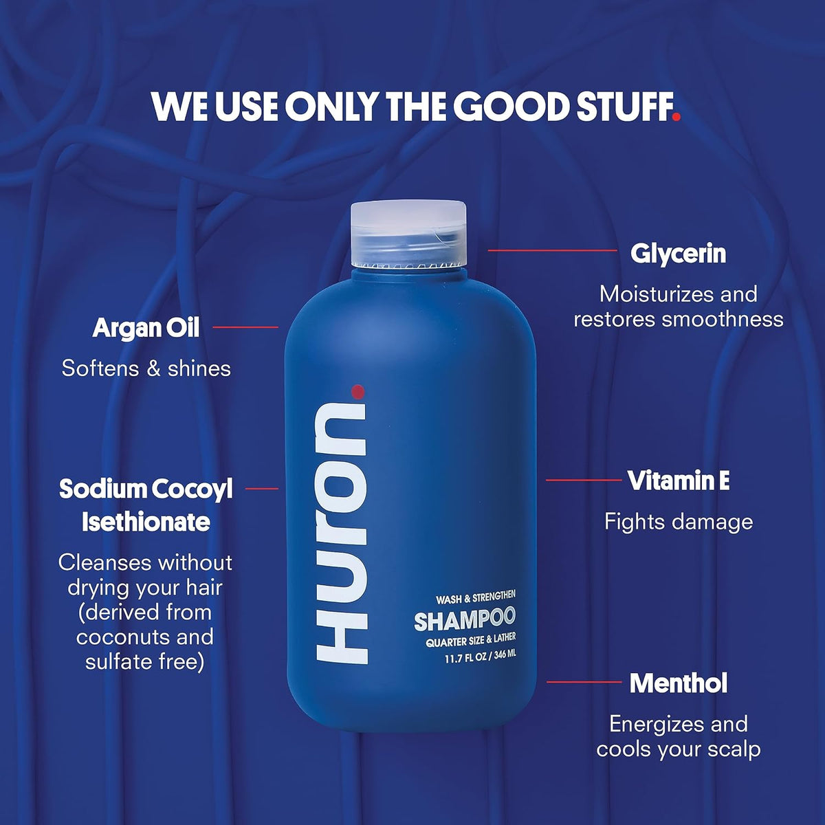Huron Men's Shampoo - Mens Daily Shampoo for Full & Strong Hair- Nourishment for Men's Hair with