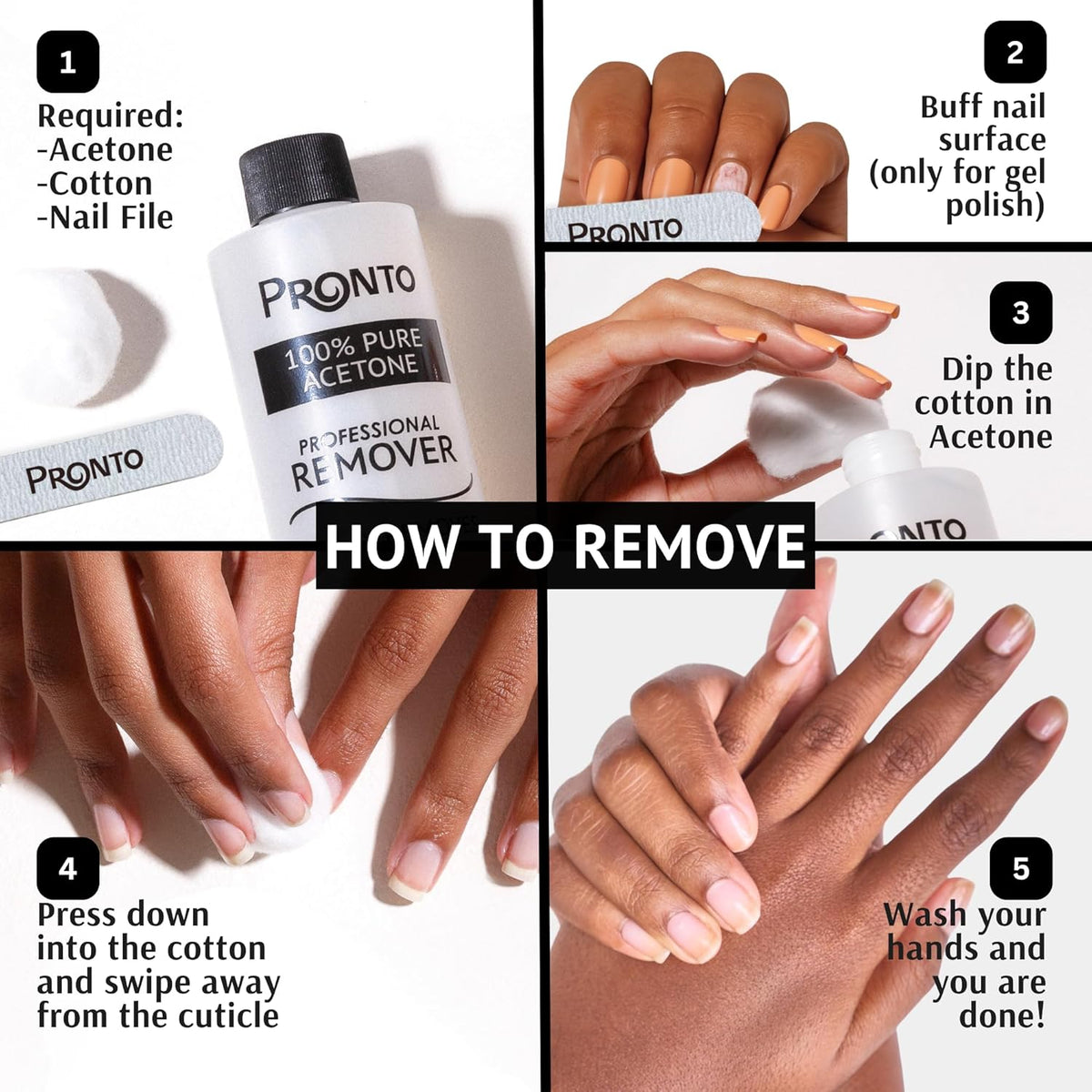 Pronto 100% Acetone Gel Nail Polish Remover - Gel Polish Remover for Nails | Acetone Nail Polish
