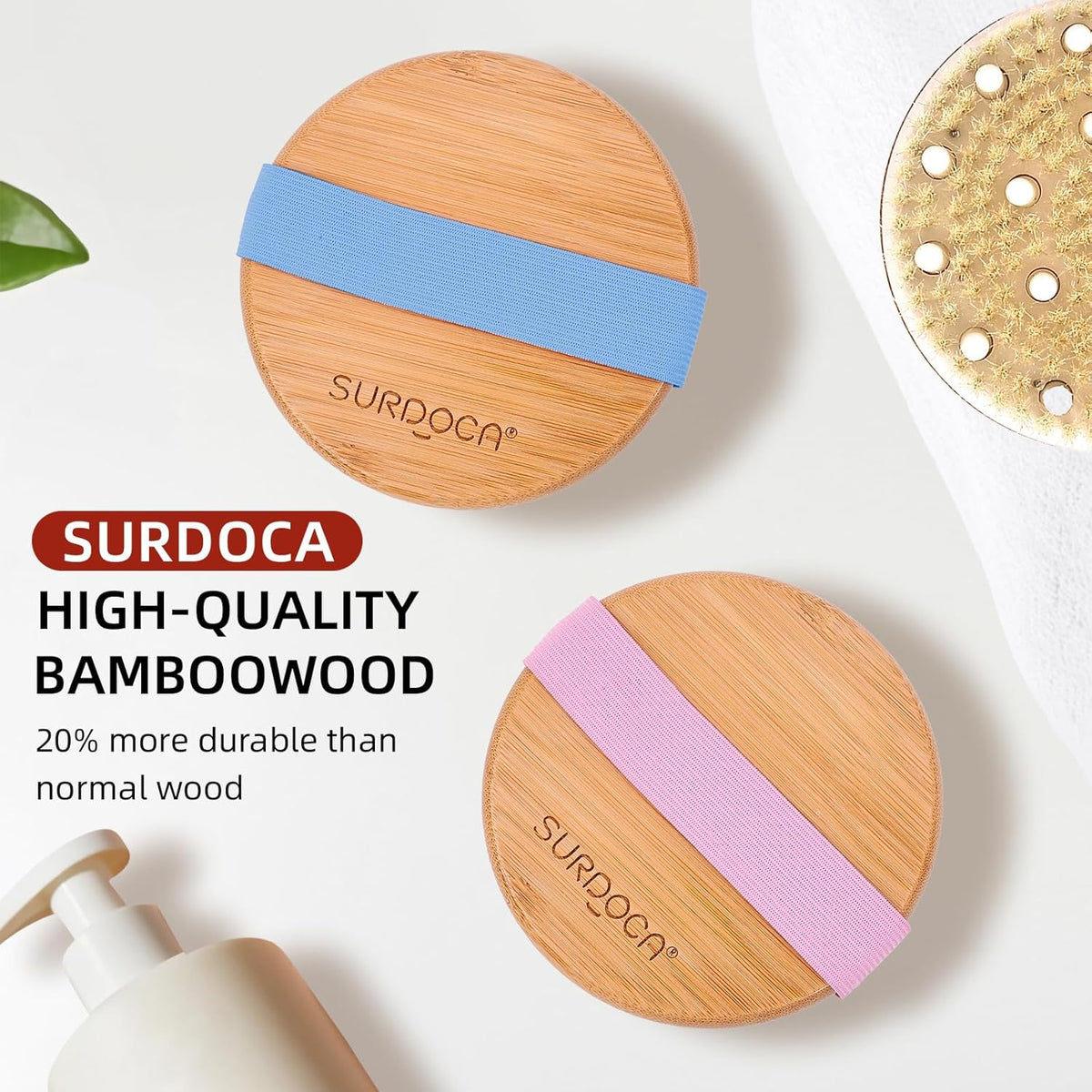 SURDOCA Dry Brushing Body Brush for Lymphatic Drainage, Wet & Dry Body Scrubber, Natural