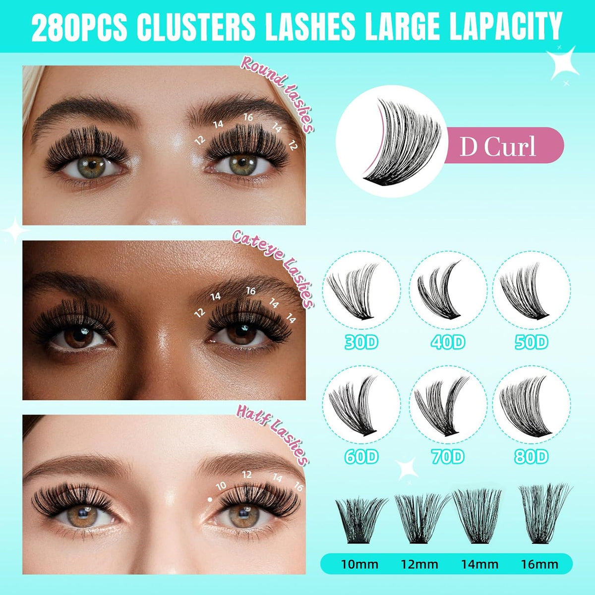 Lash Clusters Wispy 280PCS Eyelash Extension 80D Cluster Lashes Individual Lashes DIY Lash