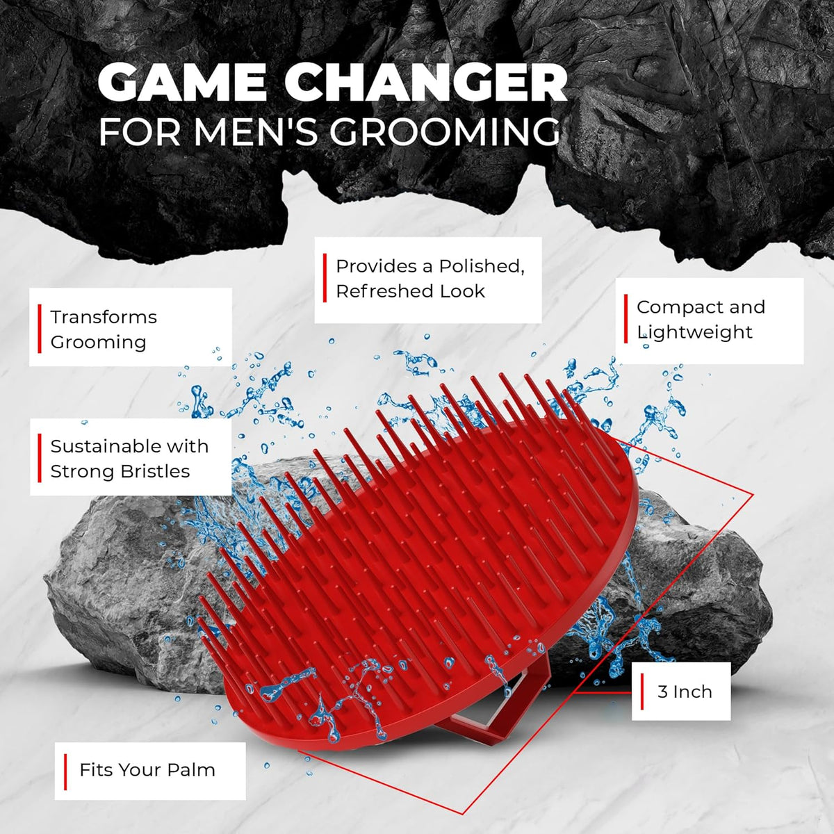 Bossman Scalp Massager & Shampoo Brush (3-inch, Red) – Head Scrubber, Beard Exfoliator & Dandruff