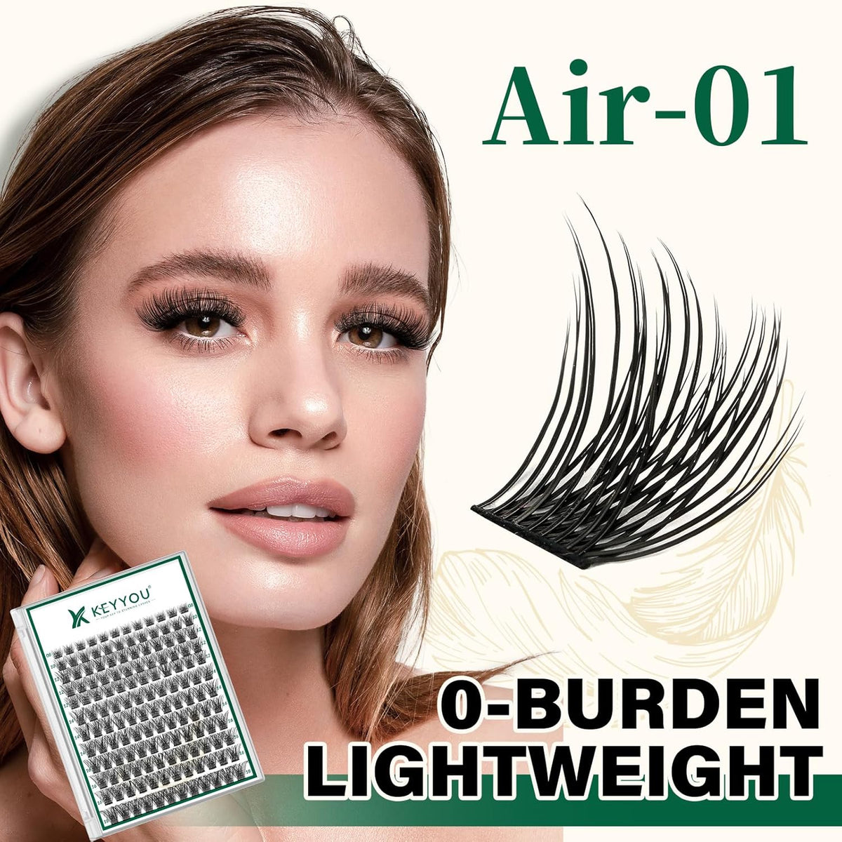 KEYYOU Lash Clusters 144pcs Individual Lashes D Curl 16mm Eyelash Clusters Super Lightweight Air