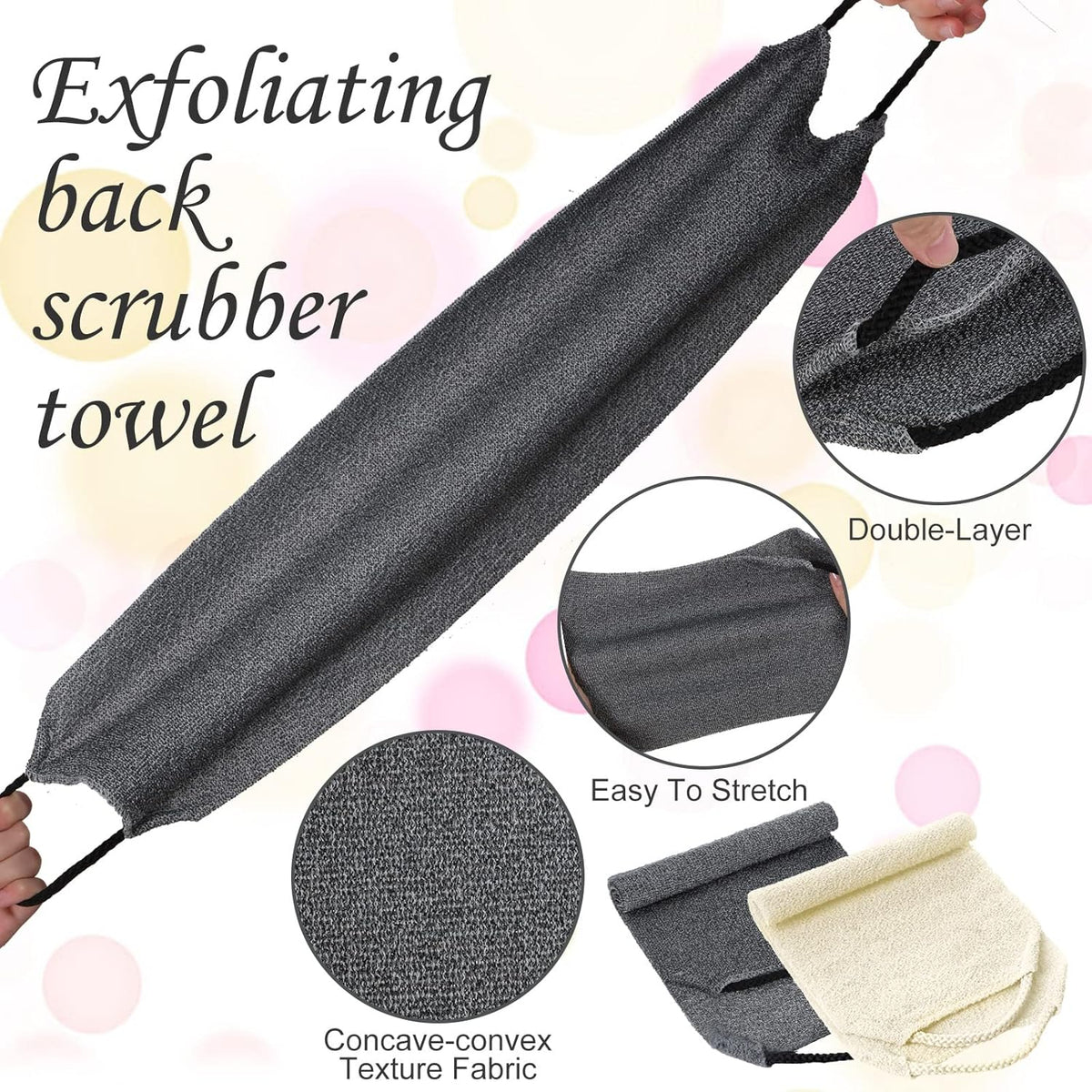Moukeren Exfoliating Back Scrubber with Handles 4 Pack Nylon Back Exfoliator Extended Length