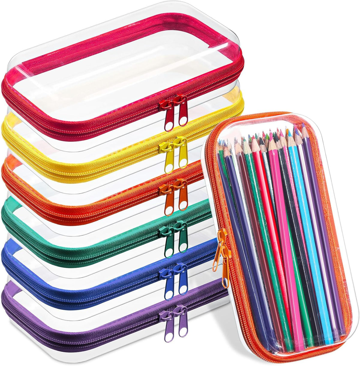 Sanwuta 6 Pcs Clear Hard Zipper Case Pencil Pouches Hard Plastic Zipper Pouches Makeup Bag