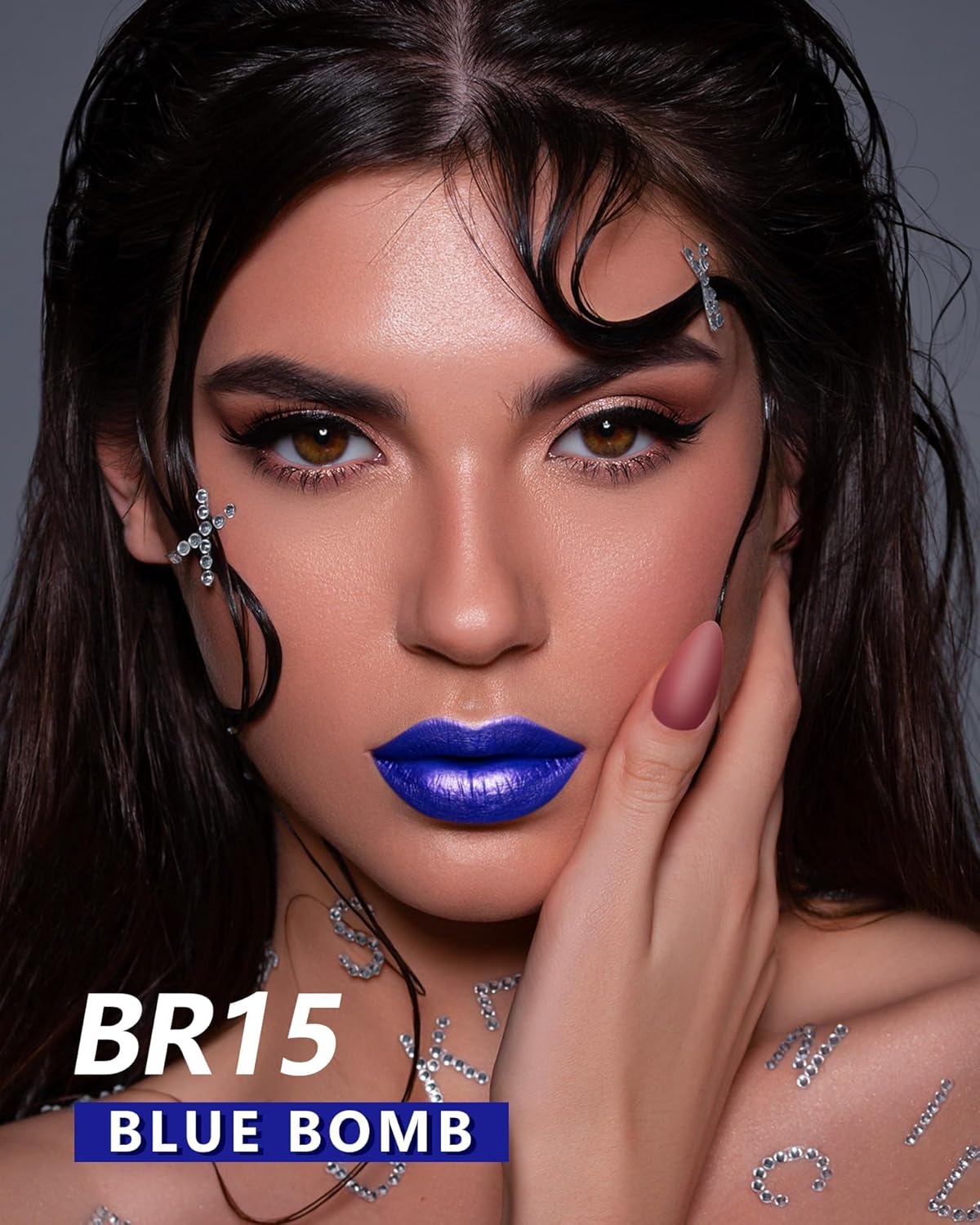 MAKI YIKA Blue Lipstick for Women Metallic Lipsticks Glitter Long Lasting Lipstick No Smudge No