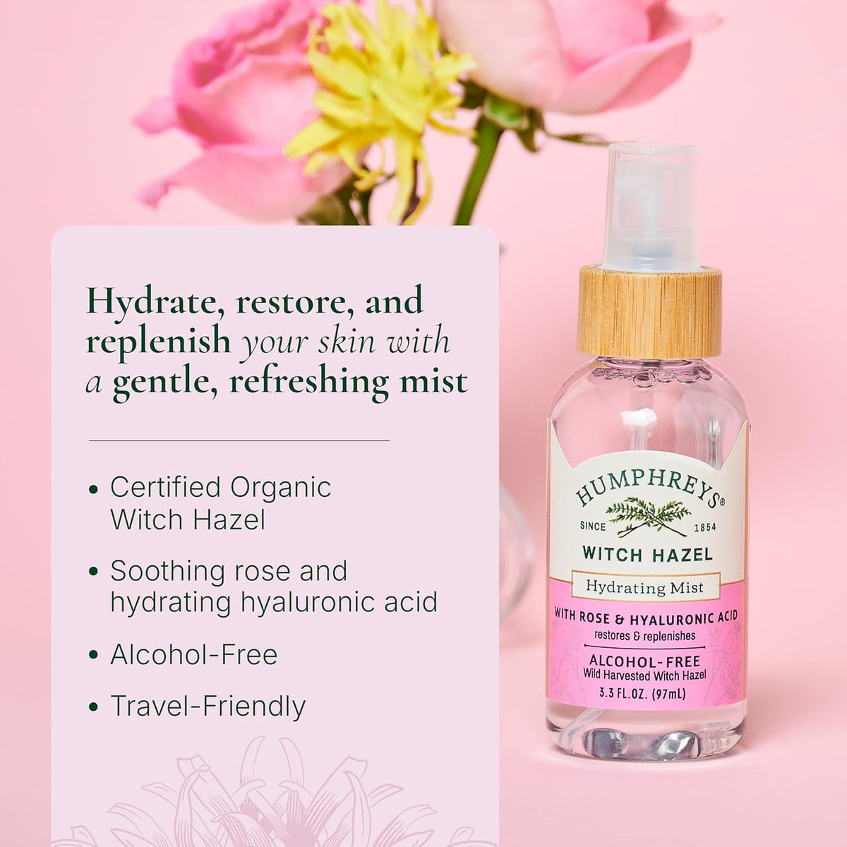 Humphreys Witch Hazel Hydrating Toner Mist Spray | Balancing & Hydrating Facial Toner |