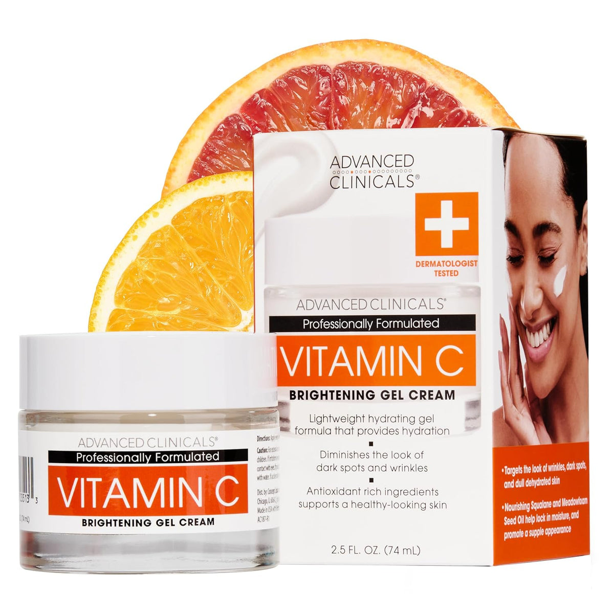 Advanced Clinicals Brightening Vitamin C Face Cream Gel With Niacinamide + Hyaluronic Acid |