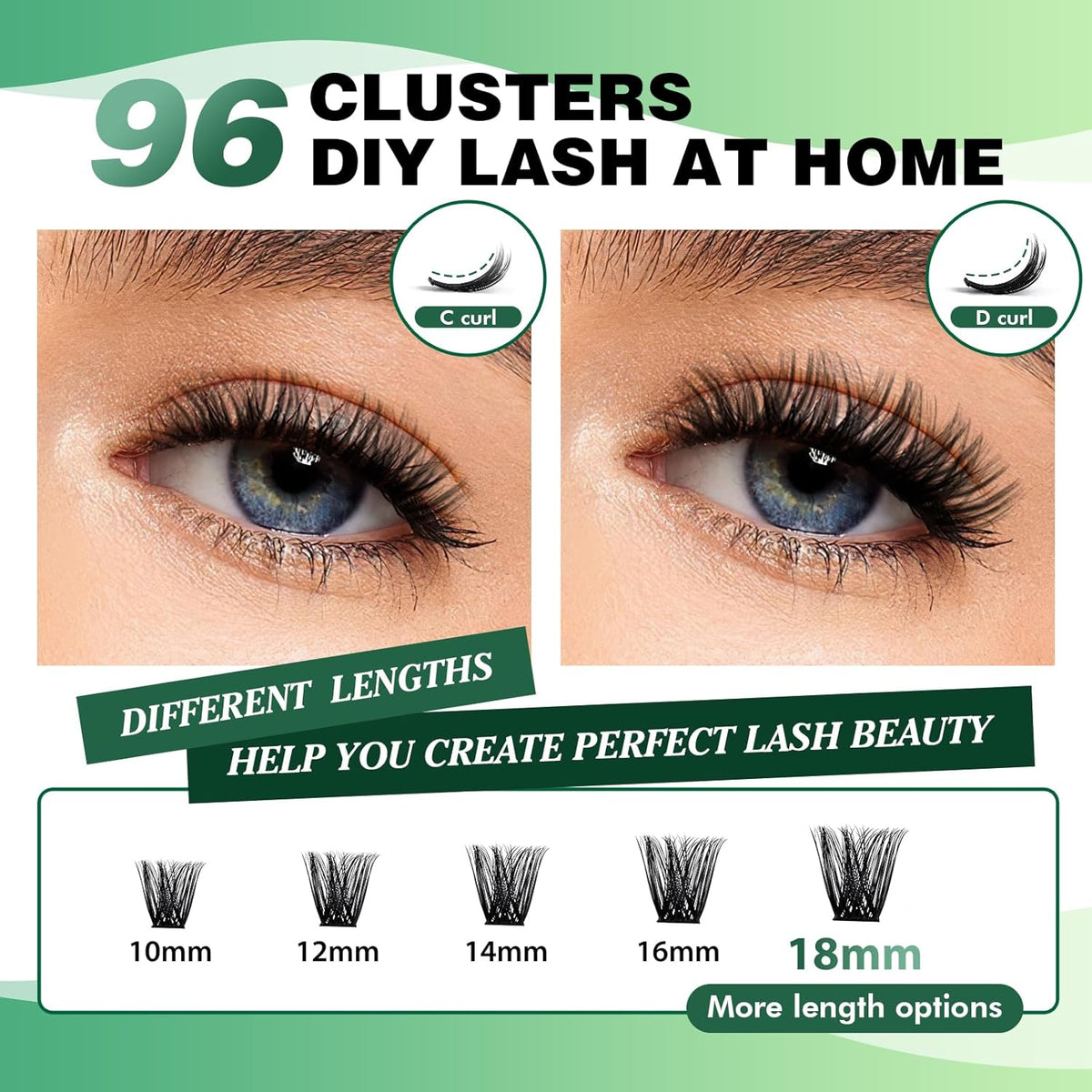 Lash Clusters 96pcs Individual Lashes Y01 D Curl 14mm Eyelash Clusters KEYYOU Volume Wispy Lash
