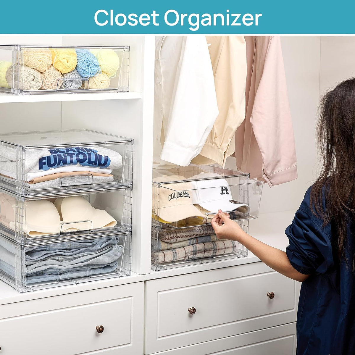 Vtopmart 2 Pack Large Stackable Storage Drawers,Easily Assemble Clear Acrylic Bathroom Closet