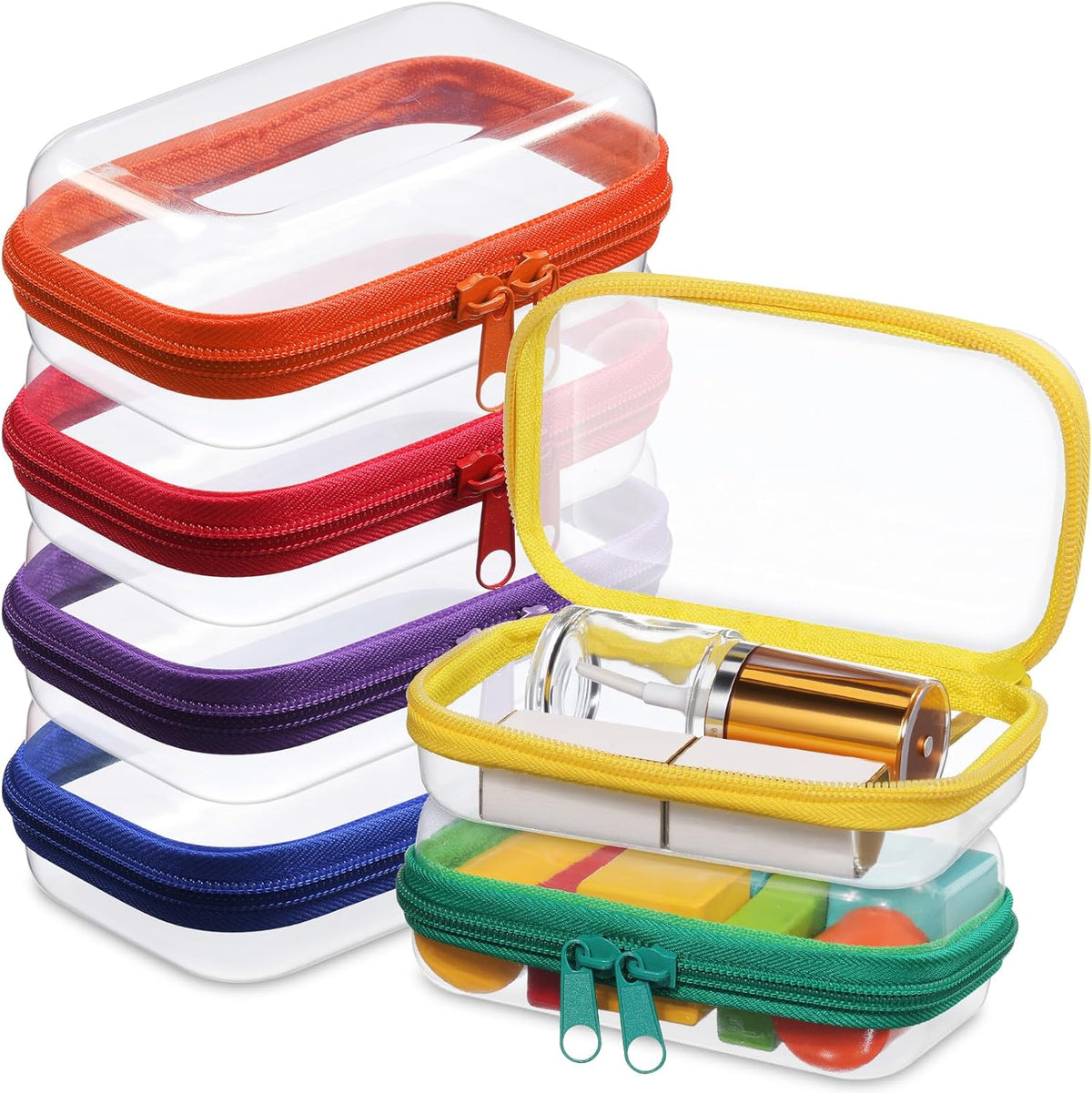 Sanwuta 6 Pcs Clear Hard Zipper Case Pencil Pouches Hard Plastic Zipper Pouches Makeup Bag