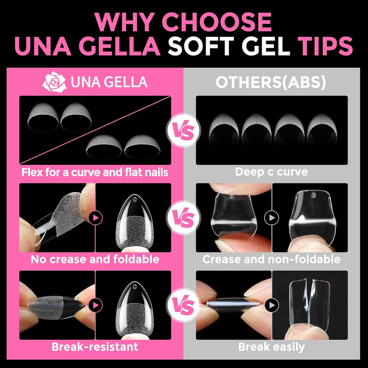 UNA GELLA Short Almond Fake Nails 216pcs Pre-shape Gel Acrylic Nail Tips for Full Cover Nail