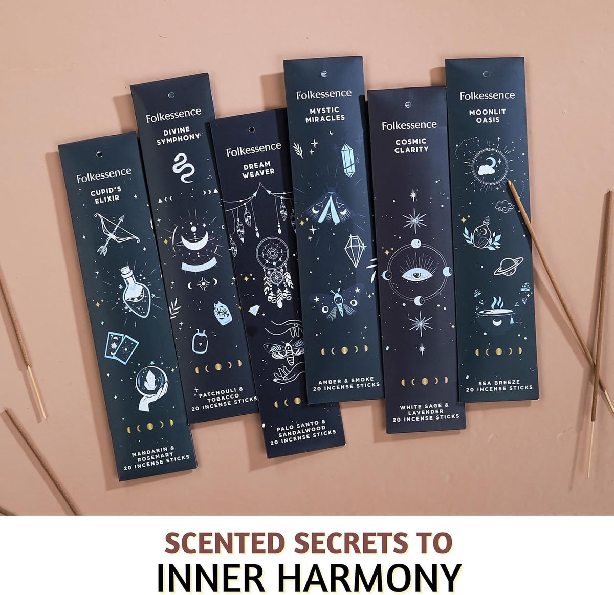 Folkulture Set of 6 Incense Sticks | 120 Organic Insence Sticks - Non Toxic Palo Santo &