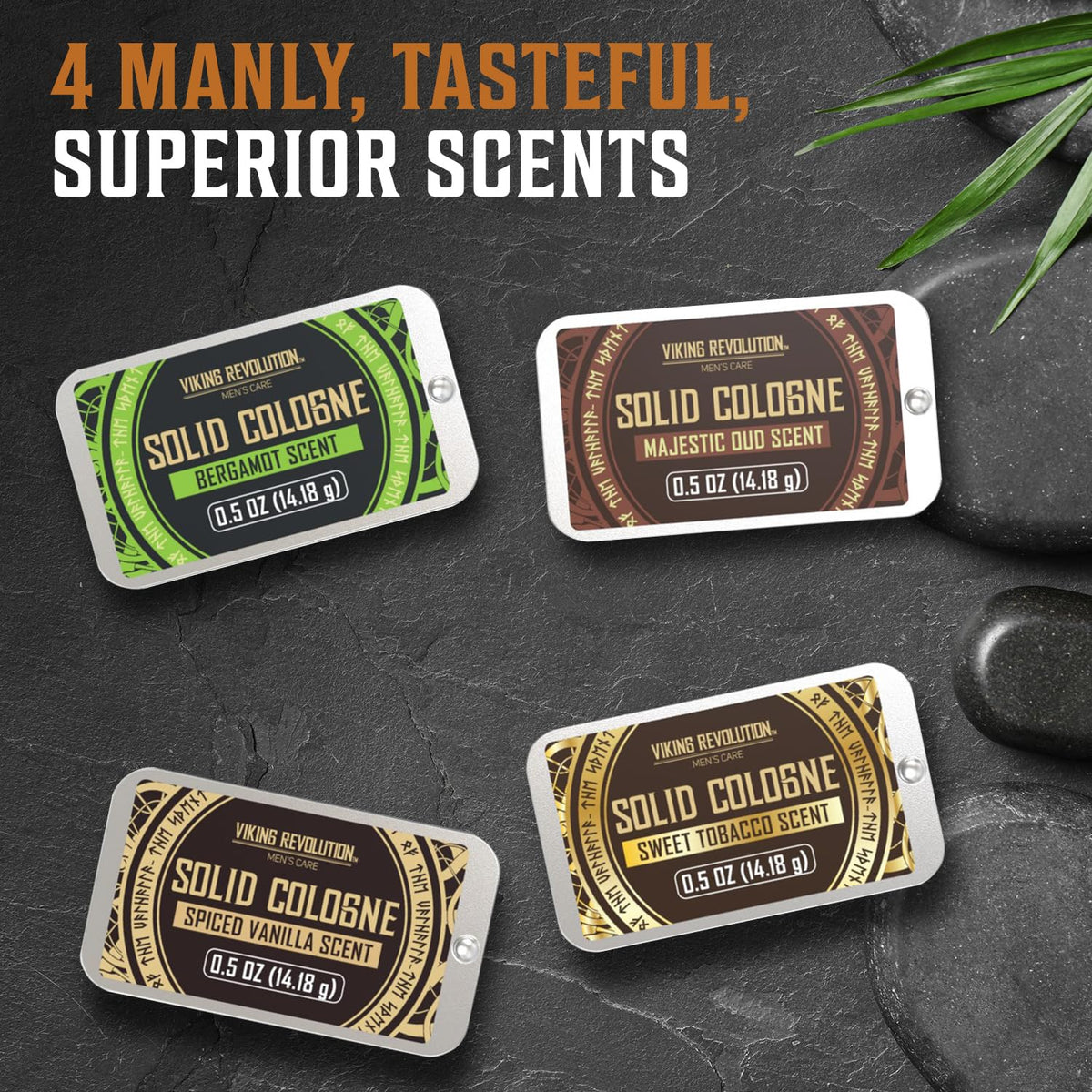 Viking Revolution 4 Pack Mens Colognes - 0.5 Oz Solid Perfume with Spiced Vanilla, Sweet Tobacco