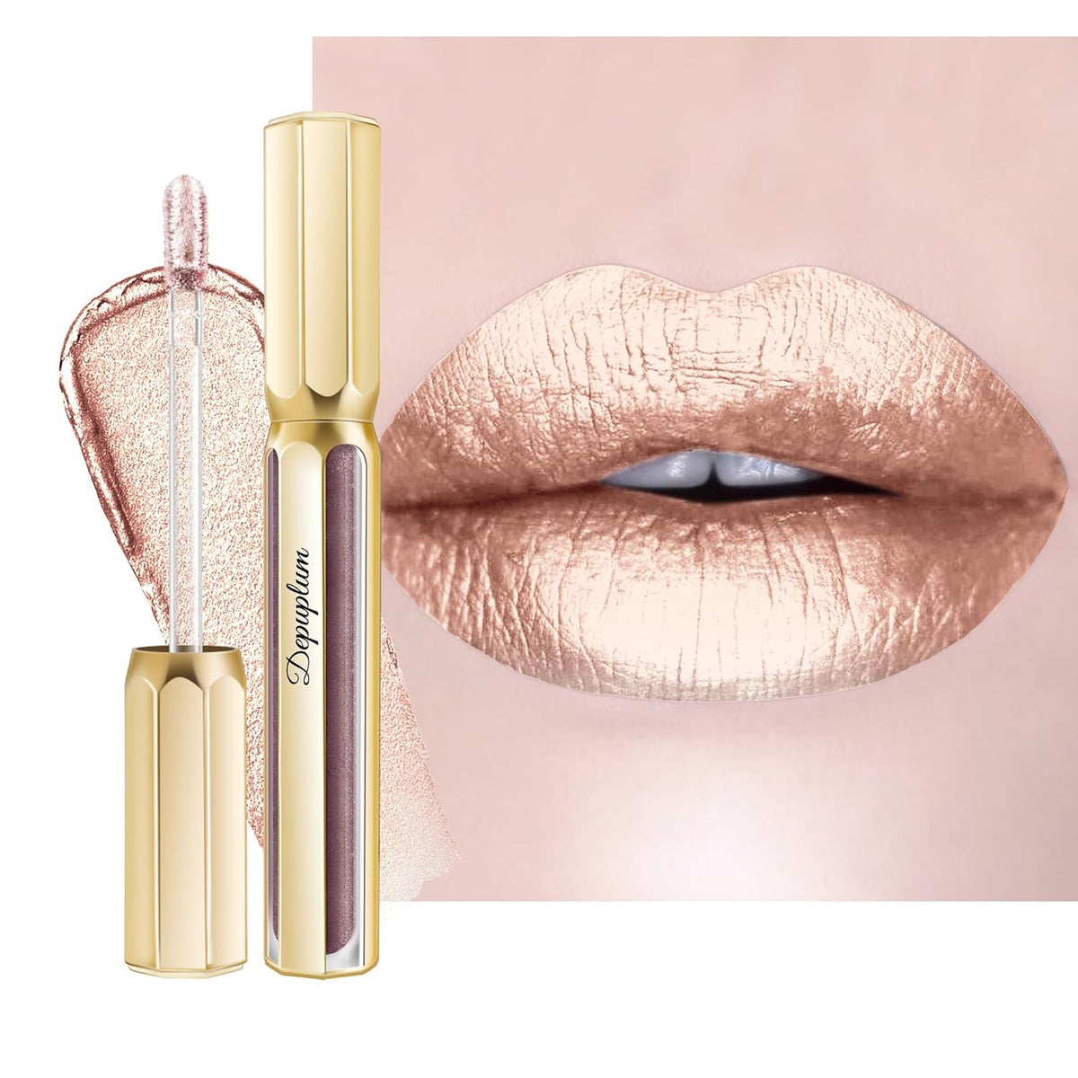 Silver Lipsticks for Women Metallic Lipstick Long Lasting Non Stick Cup Lip Gloss, Shimmer