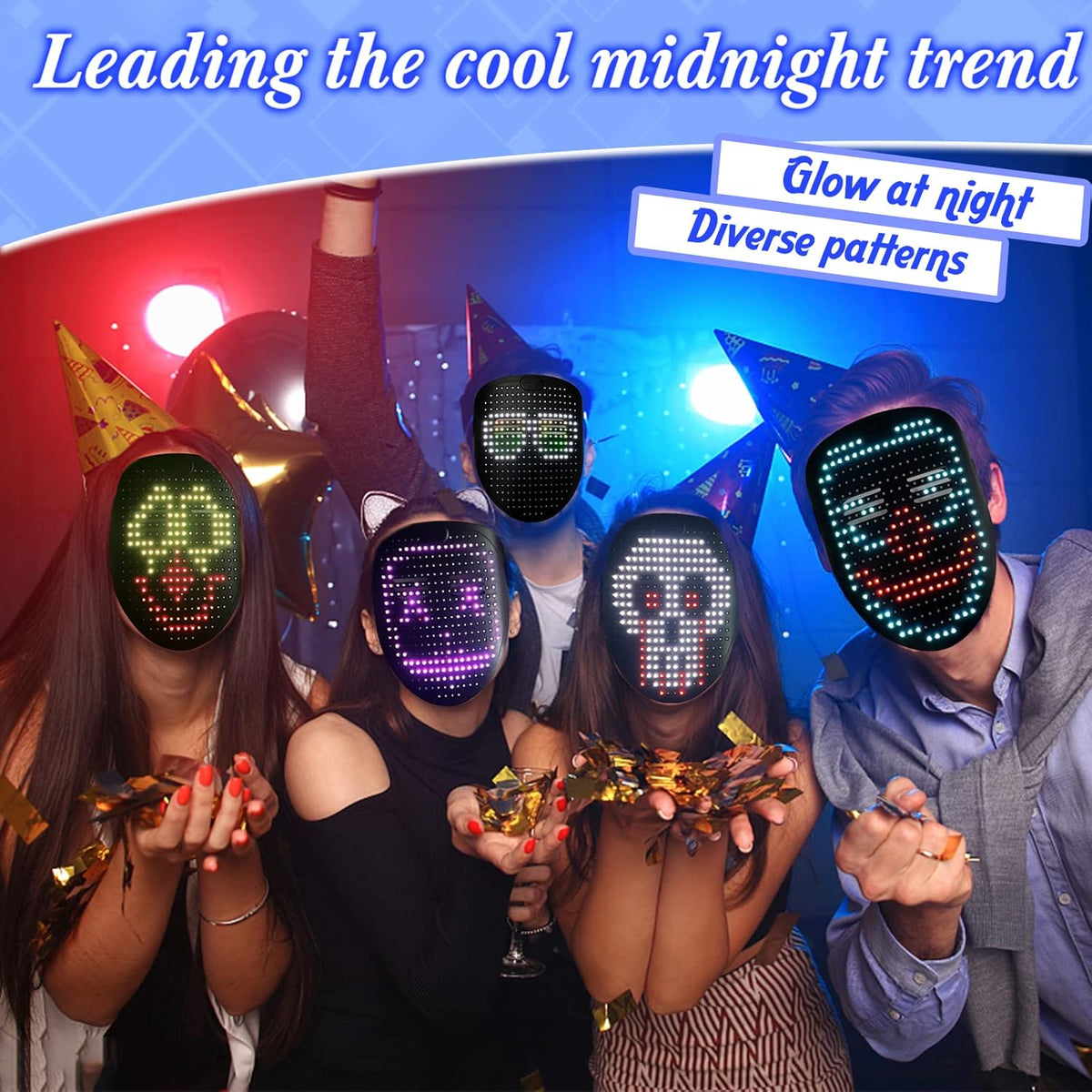 Led Mask with Gesture Sensing,Light up mask for Kids/Men/Women LED Halloween Mask for Costume
