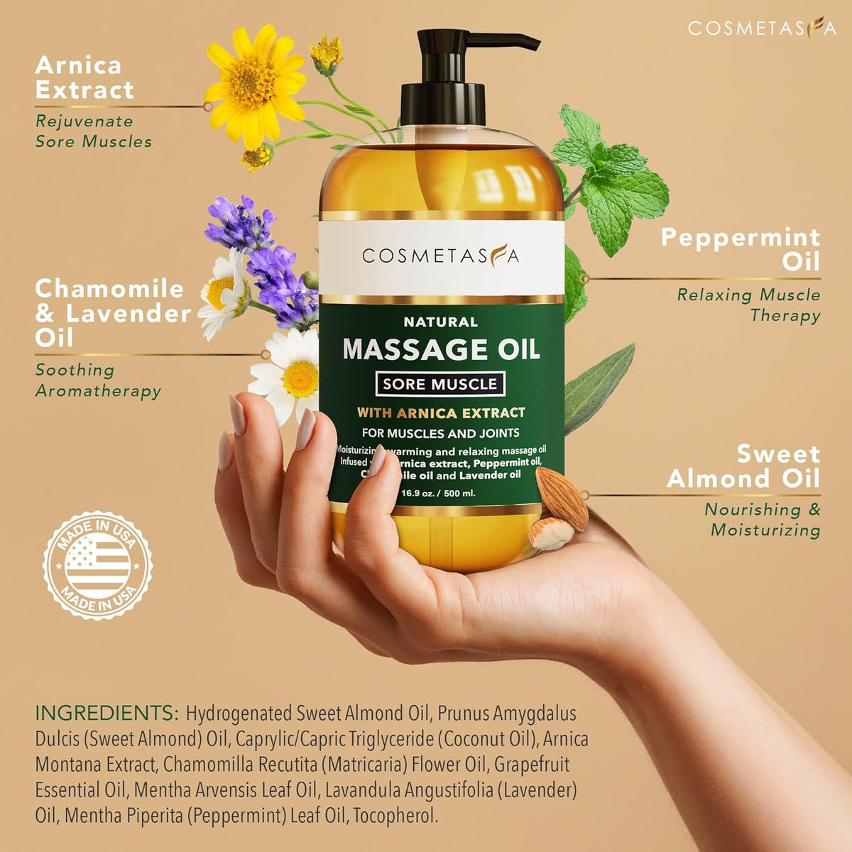 Cosmetasa Sore Muscle Massage Oil for Massage Therapy – All Natural, Cruelty-Free Full Body Massage