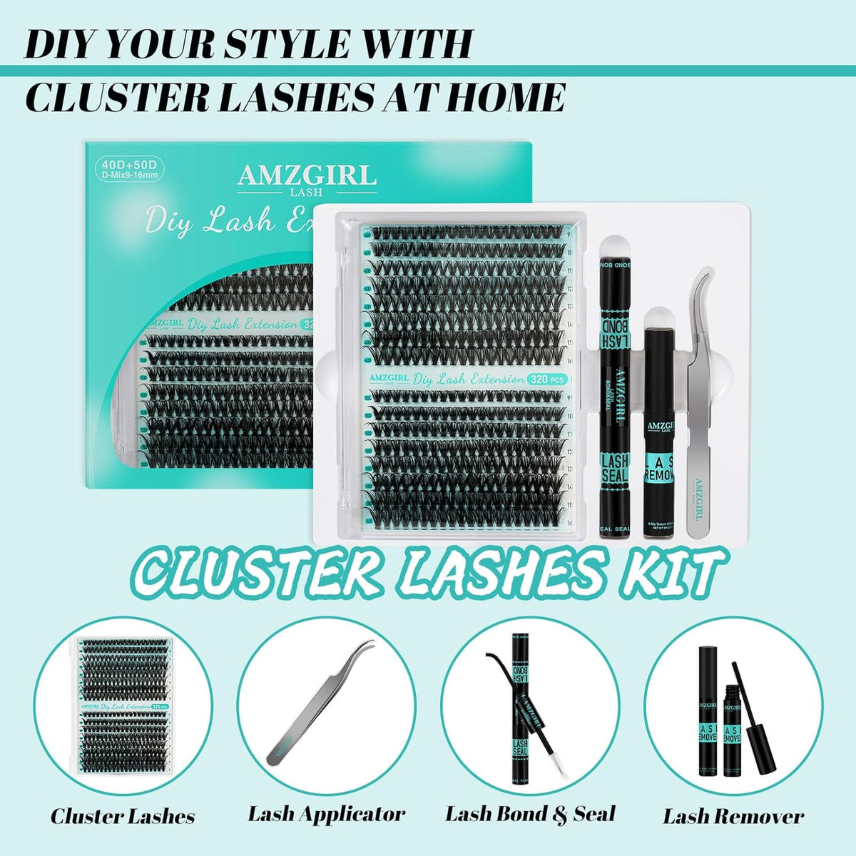 Lash Extension Kit 320Pcs,DIY Individual Lashes Clusters Kit,Lash Bond And Seal,Lash Remover For
