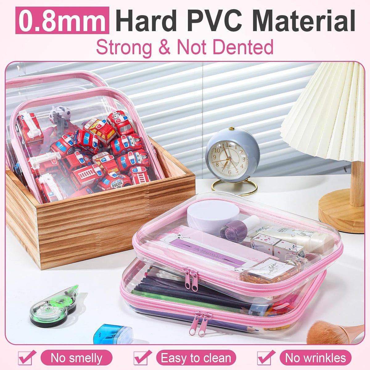 Sanwuta 6 Pcs Clear Hard Zipper Case Pencil Pouches Hard Plastic Zipper Pouches Makeup Bag