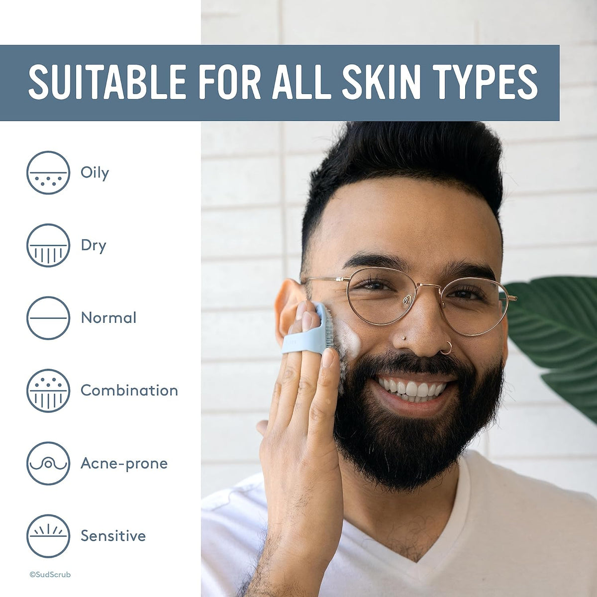 Sud Scrub® Antimicrobial Silicone Face Scrubber, 1 Pack, Gentle Face Exfoliator for Sensitive Skin