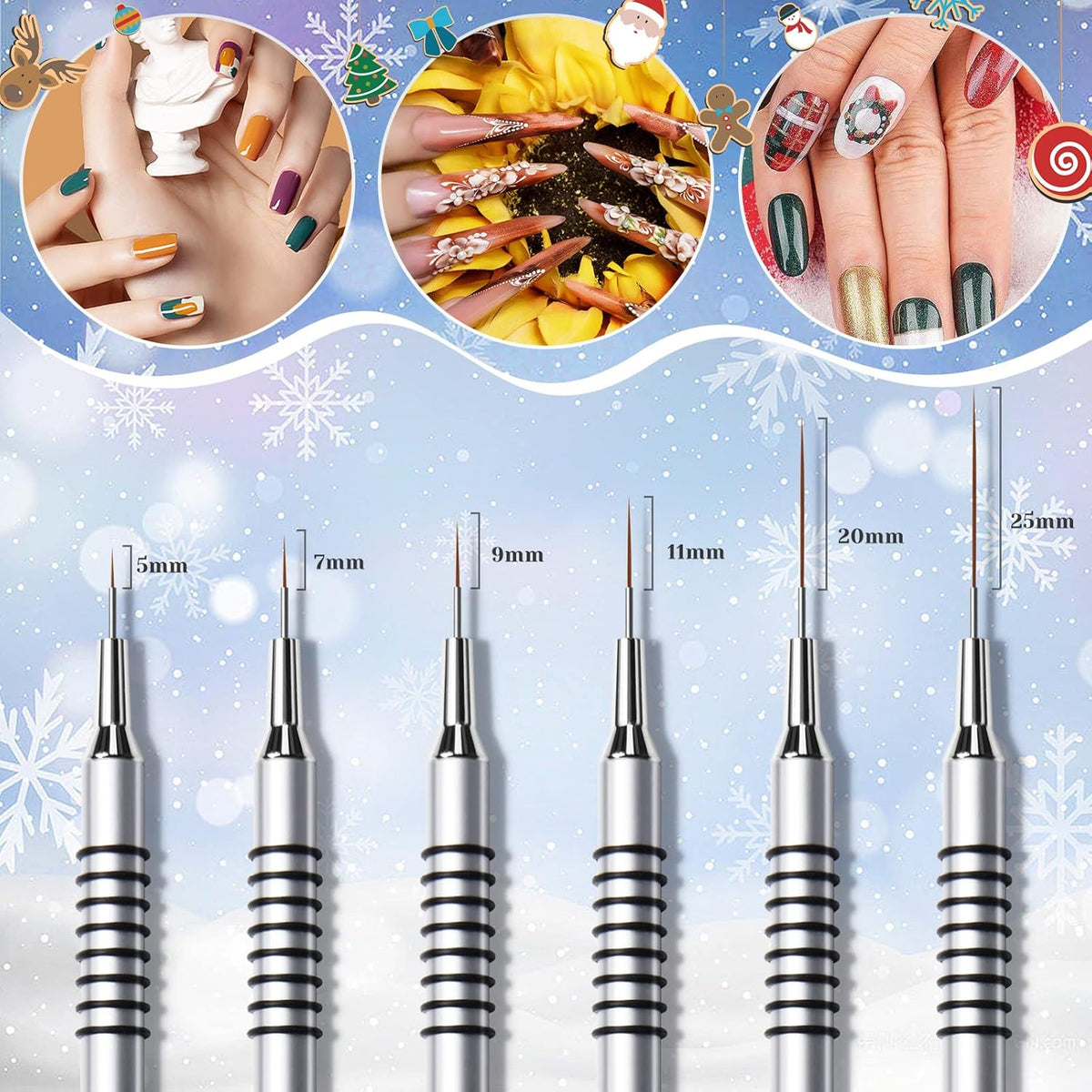 Nail Art Liner Brushes Set, 6Pcs Nail Art Design Brush Striping Thin Long Lines Dotting Drawing