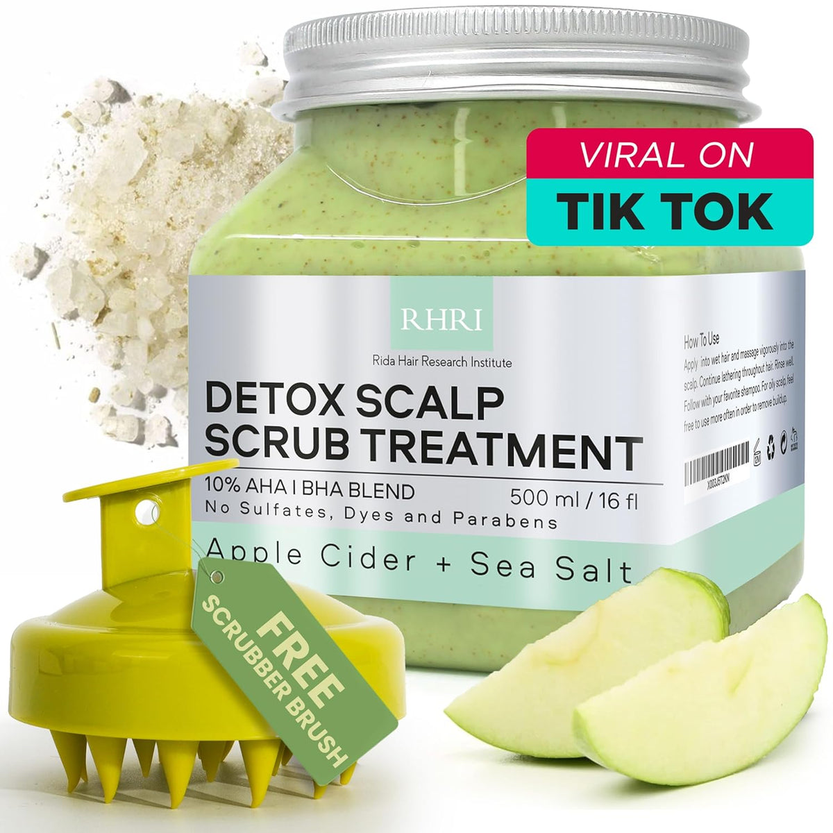 Apple Cider & Sea Salt Green Scalp Scrub Sulfate-Free | 10% AHA & BHA | Exfoliating Hair & Scalp